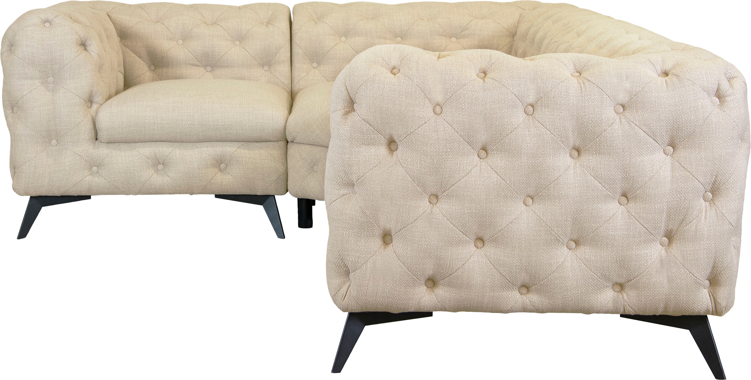 Leonique Chesterfield-Sofa »Ecksofa GLYNIS L-Form mit Wellenunterfederung, Maße B/T/H 264/204/75cm«, aufwändige Knopfheftung, moderne Chesterfield Optik, Fußfarbe wählbar