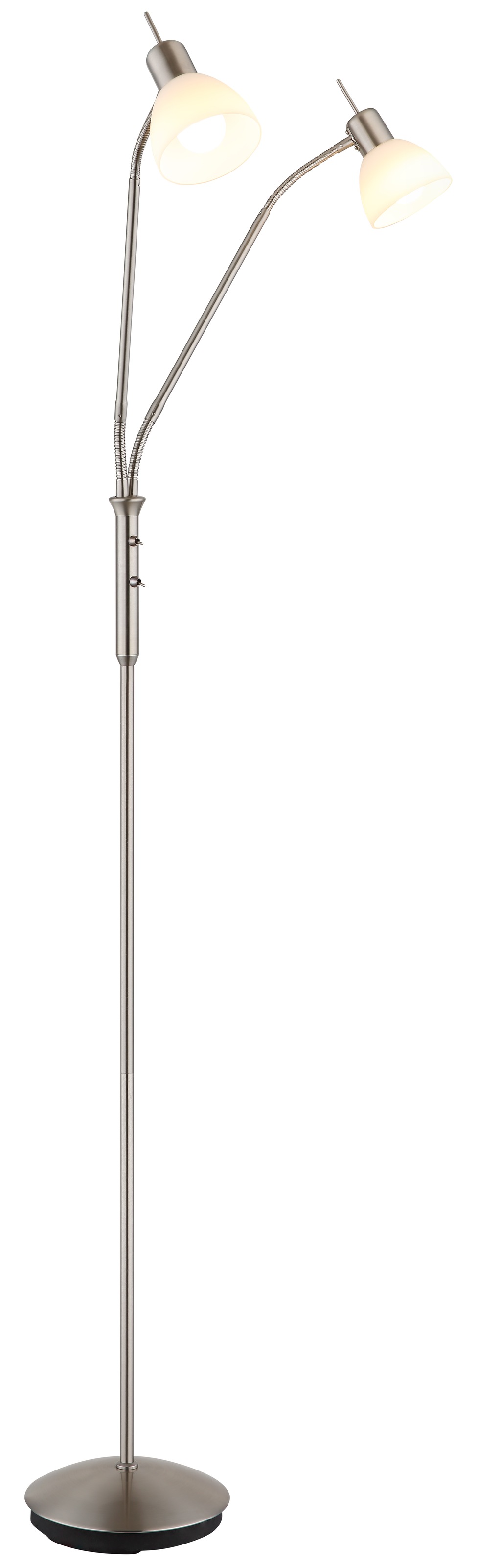 NOWA Stehlampe »MALTE« E14 1 Stk. Warmweiß Metall Nickel matt, Glas opal, 2-arm Flexo, inkl. 2x E14 LED