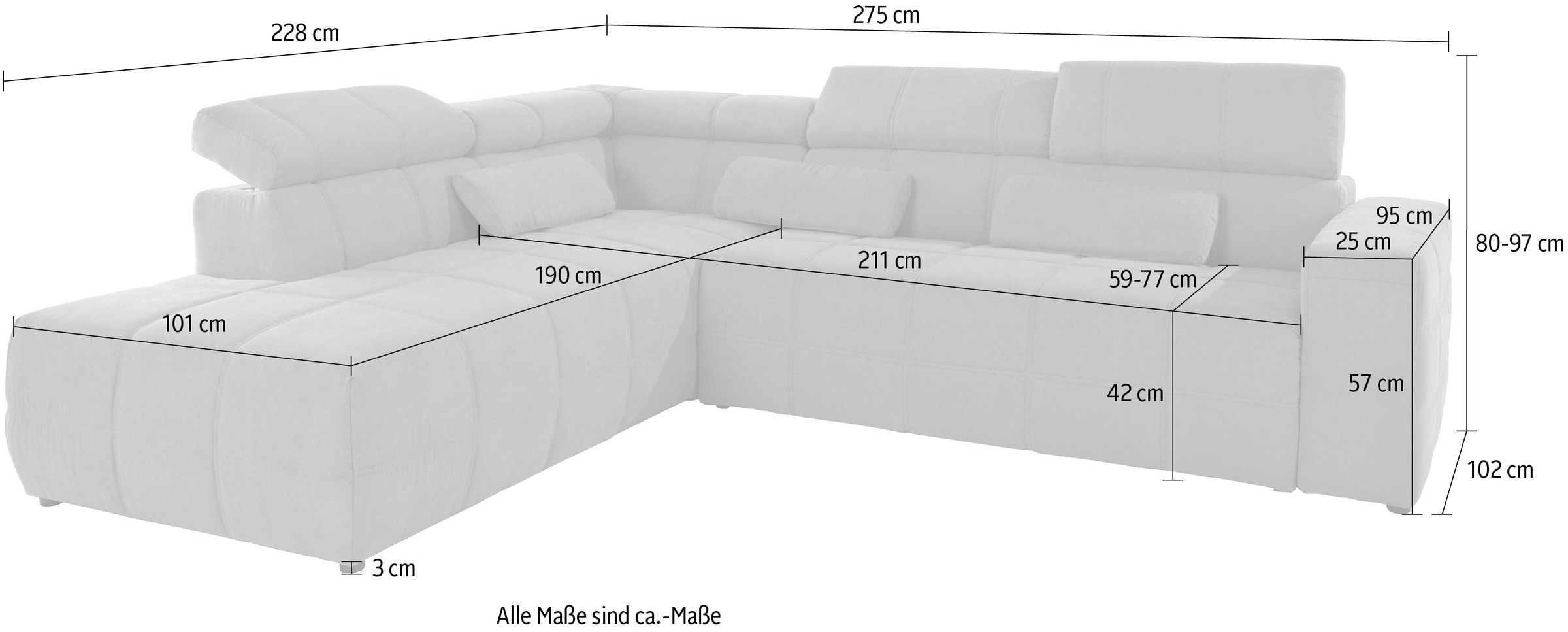 DOMO collection Ecksofa »Brandon L-Form, auch in Leder«, inklusive Kopfteilverstellung, wahlweise mit Sitztiefenverstellung