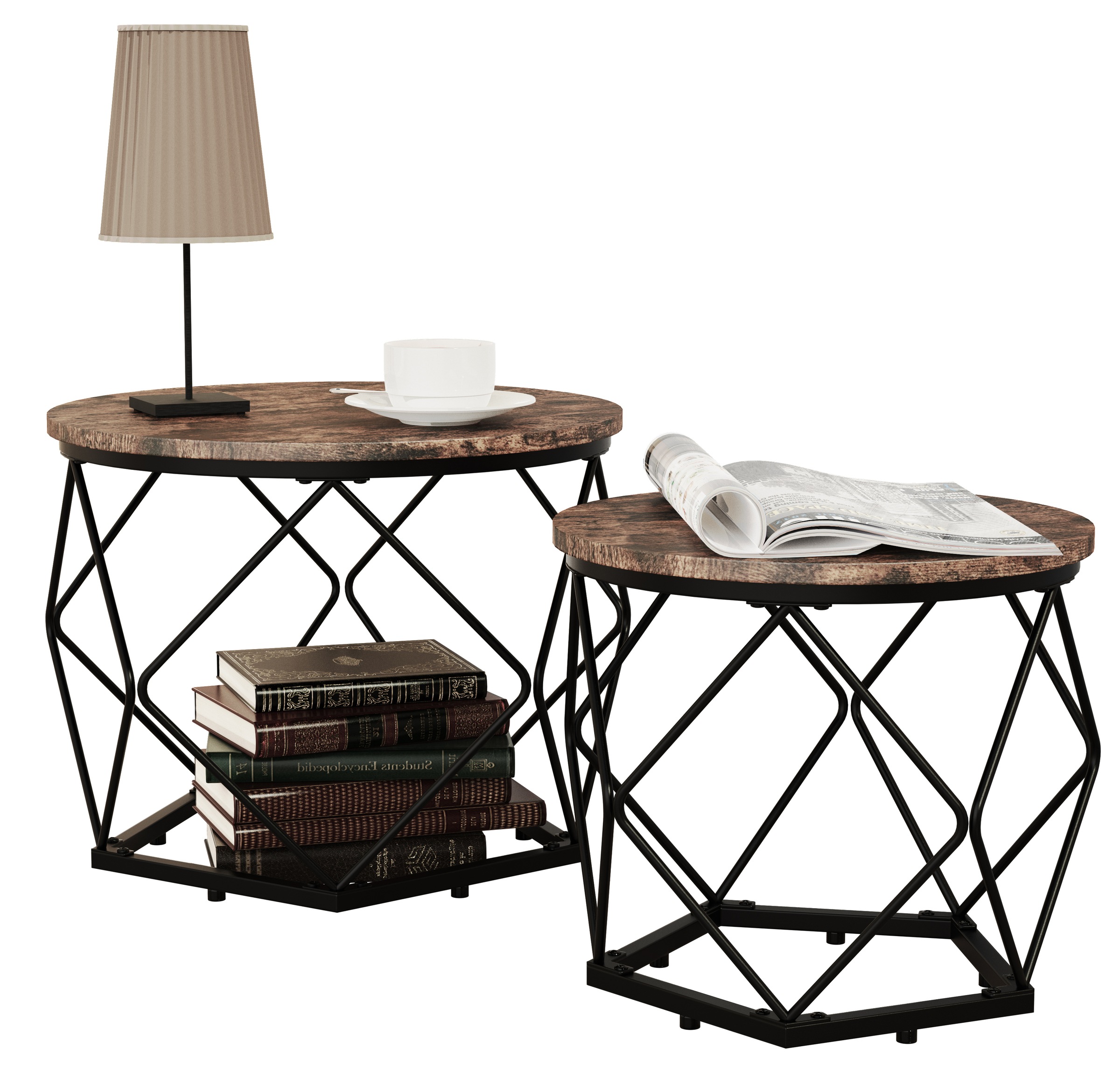 Couchtisch VCM, B:50cm T:50cmeiche vintage, Wohnzimmer, Tische, "2er Set Beistelltisch Sofatisch Helaro M"