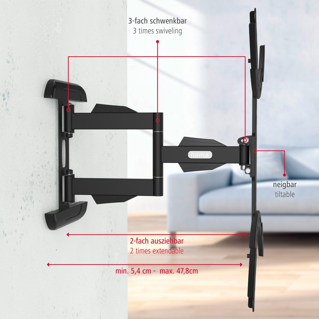 Hama TV-Wandhalterung »Halterung, schwenkbar, neigbar, ausziehbar von 94 - 191 cm (37" - 75")«, bis 191 cm Zoll, max. 45 kg