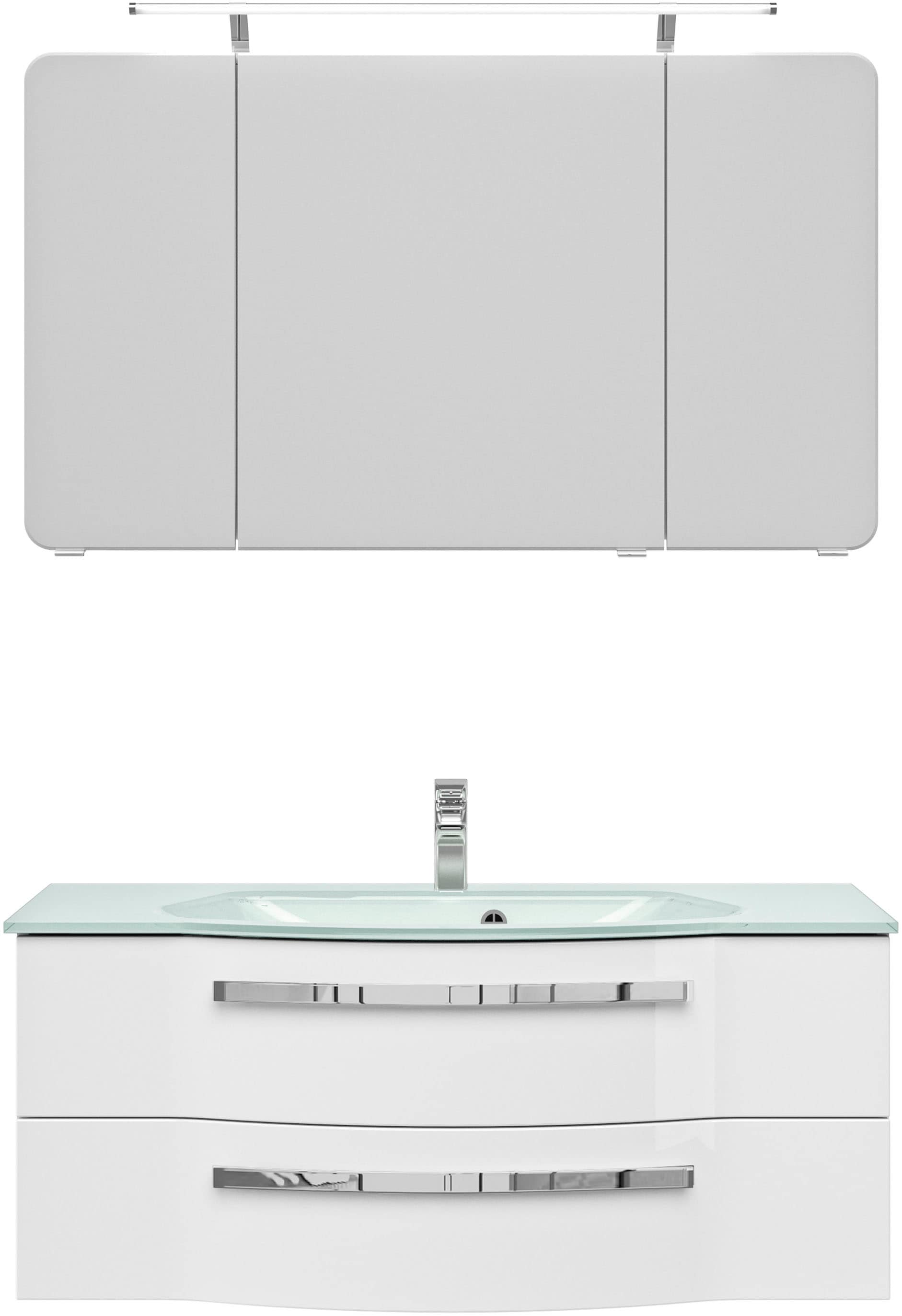 Saphir Badmöbel-Set "Serie 4005, vormontiert, Glaswaschbecken, Spiegelschra günstig online kaufen