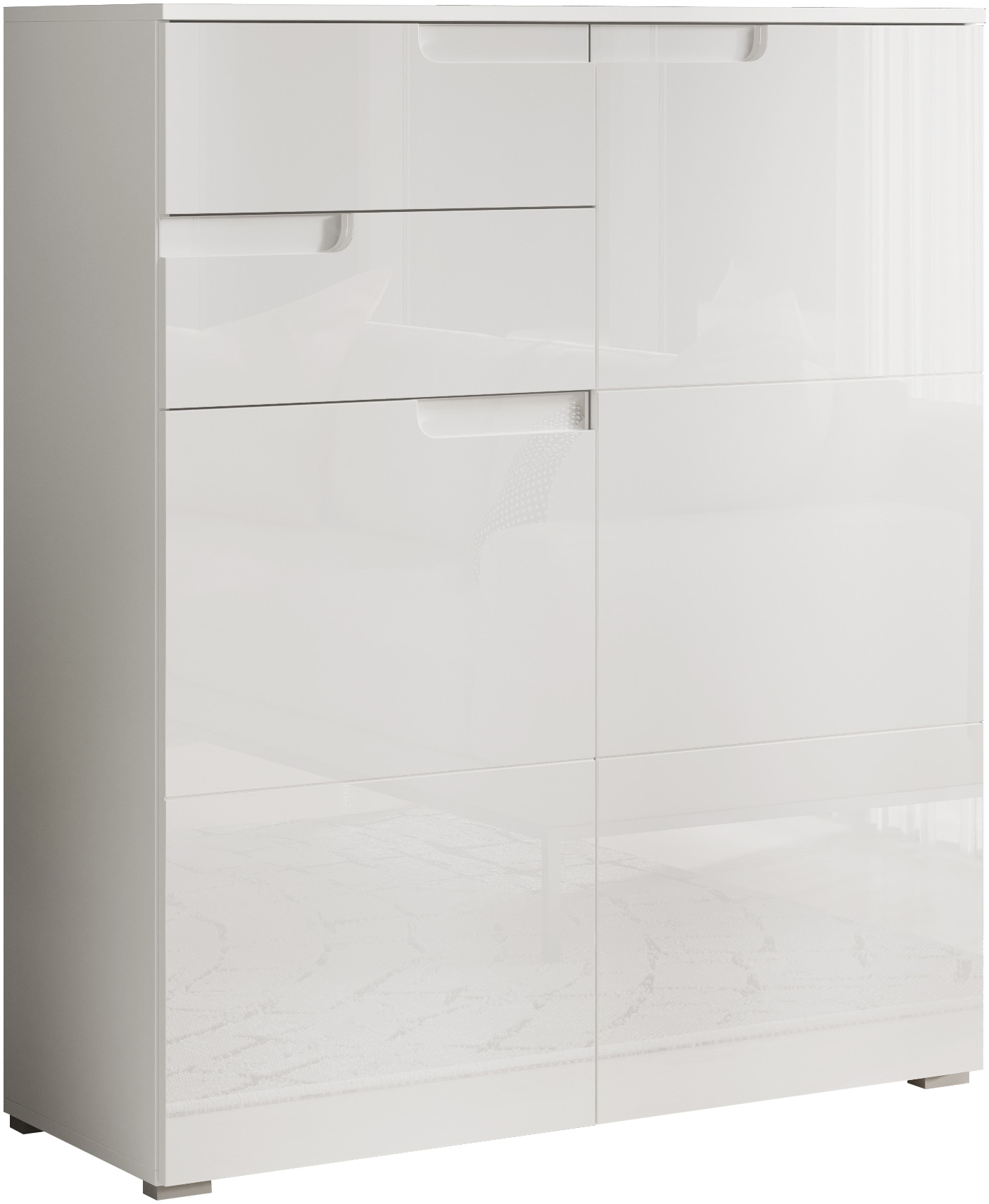 HBZ Kommode »Spice weiß hochglanz, BxHxT 100x119x40 cm«, Kommode mit 2 Türen, 2 Schubkästen und 3 Einlegeböden