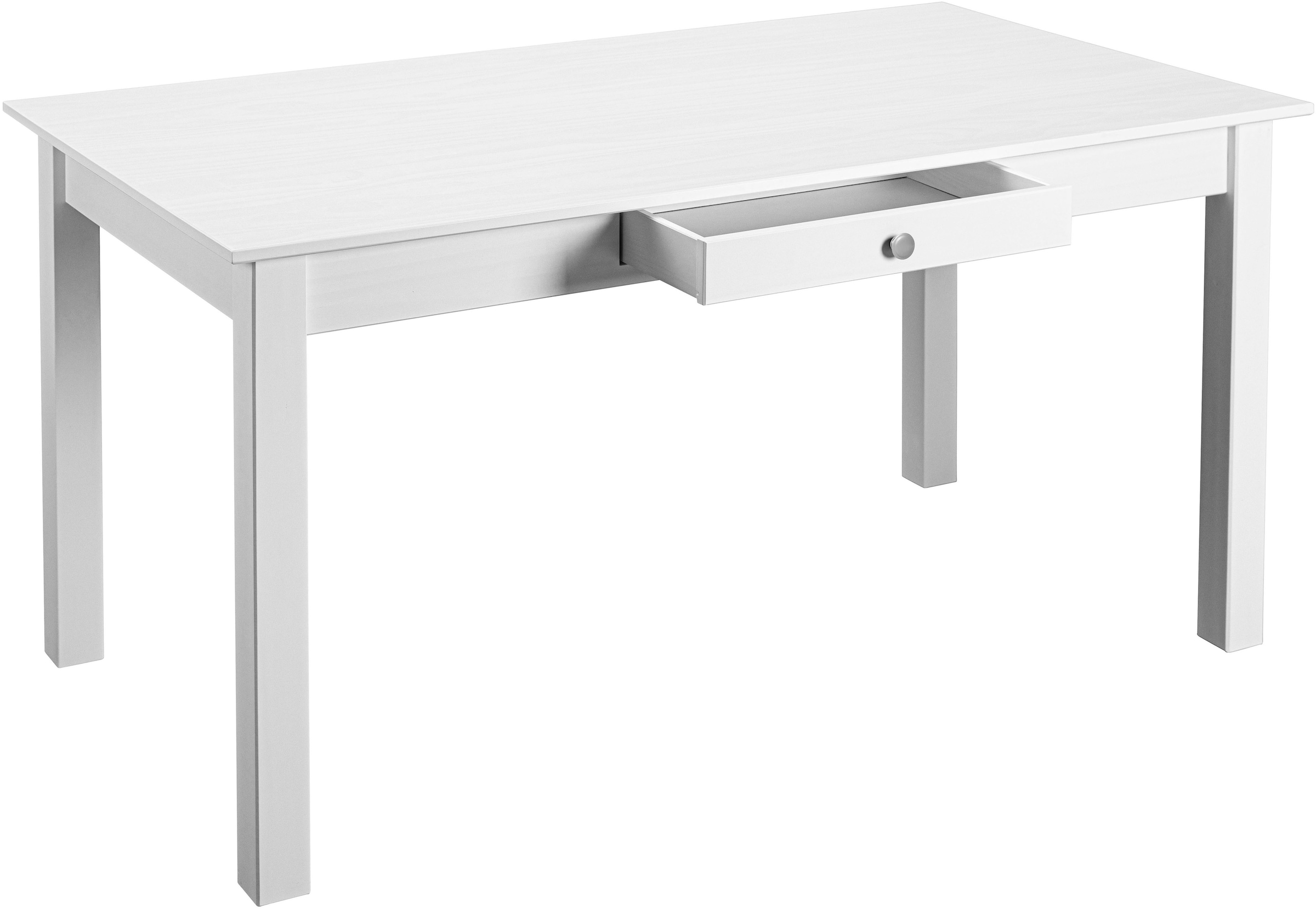 Inter Link Esstisch »Pinora aus massiver Kiefer, weiss lackiert, 145 x 80 x 78 cm« 1 Stk. tlg. Esszimmertisch im modernem Skandi Look, mit Schublade