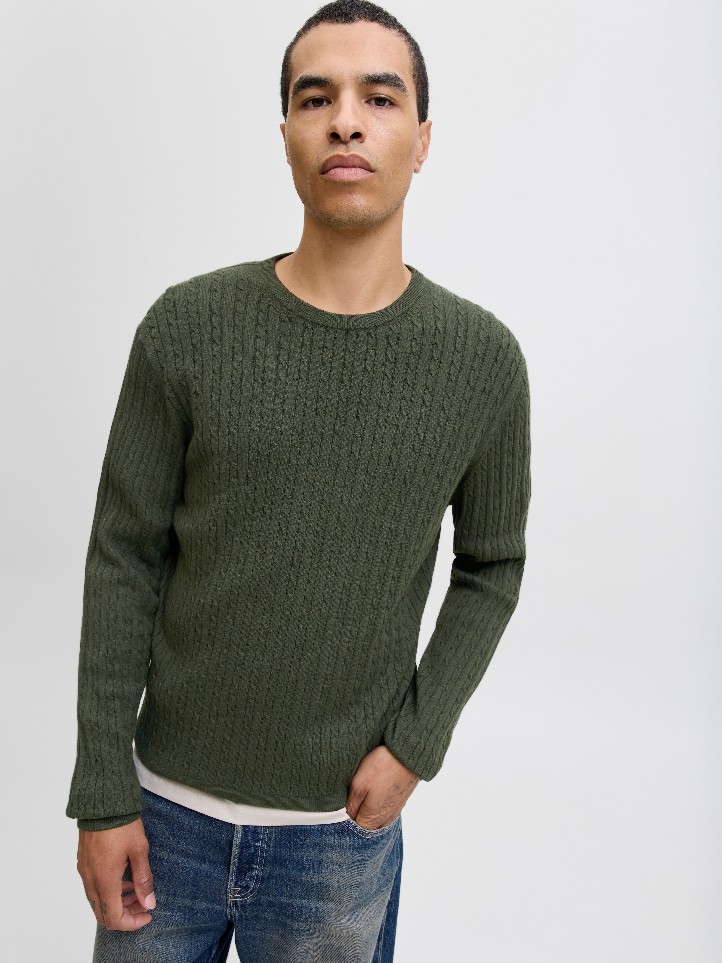 Jack & Jones Strickpullover "JJEEMIL KNIT CABLE CREW NECK NOOS" günstig online kaufen