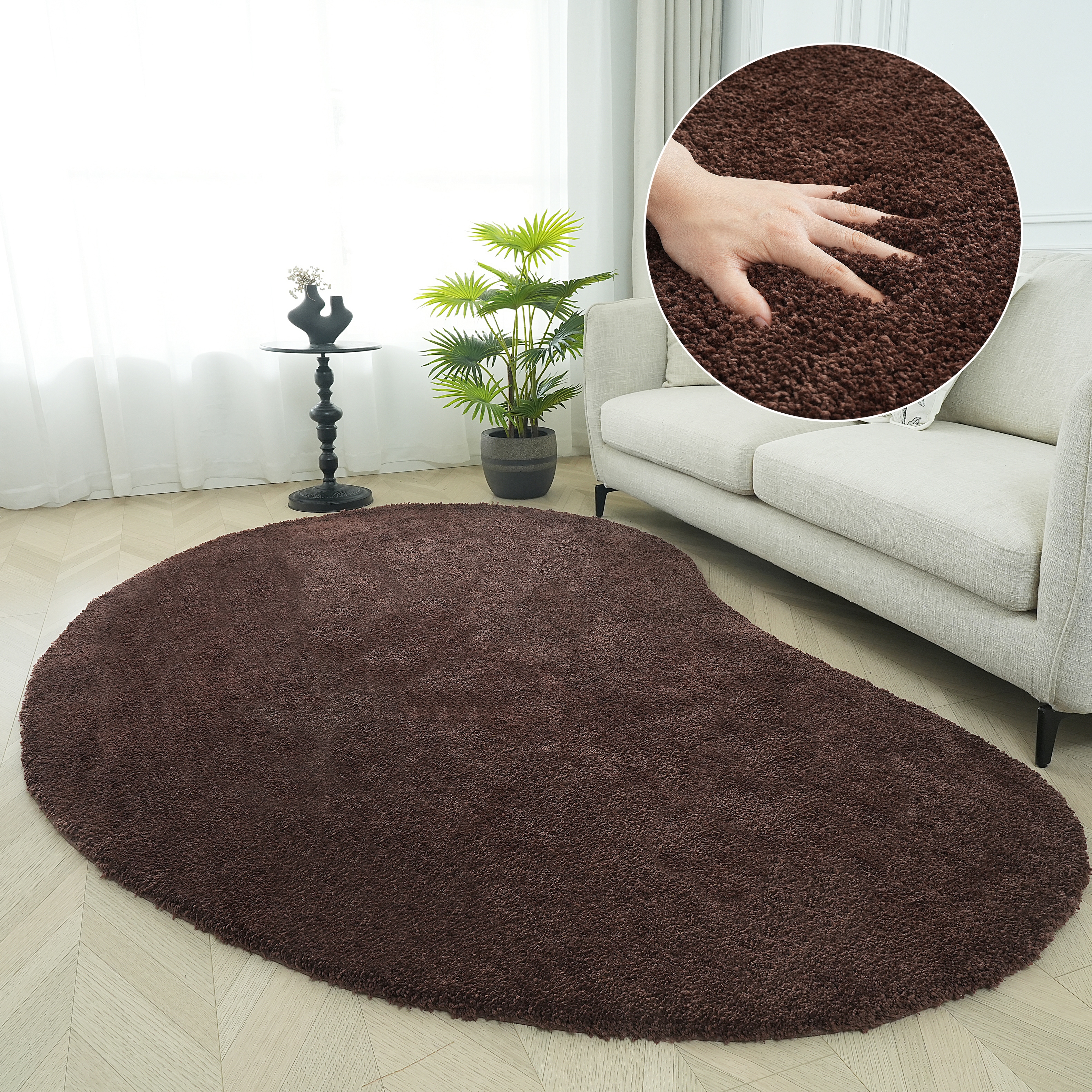 LeGer Home by Lena Gercke Hochflor-Teppich "Halrum, einfarbig, besondere Form, modern" U-förmig 25 mm Höhe organische Form, bean shape, kuschelig, Wohnzimmer, Schlafzimmer