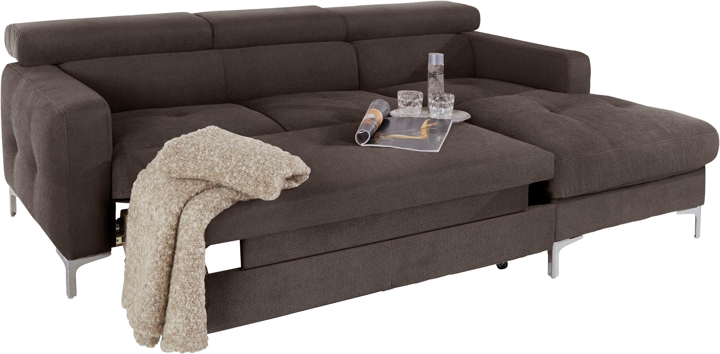 COTTA Ecksofa »Sammy L-Form«, mit Kopfteilverstellung, wahlweise mit Bettfunktion & Bettkasten