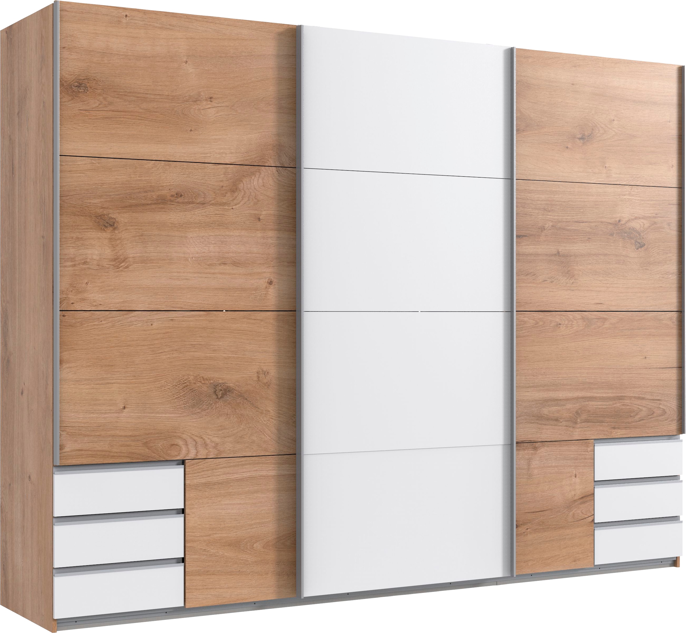 Schwebetürenschrank WIMEX, B:270cm H:210cm T:64cm, weiß, Schränke, "Emden", Mit Außenschubkästen