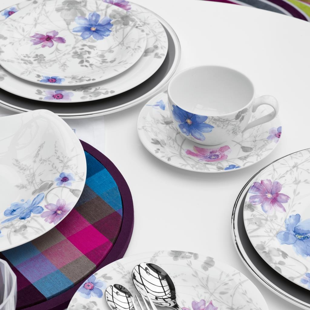 Villeroy & Boch Geschirr-Set »Kaffeeservice Mariefleur Gris Basic 18er Set bunt« Spülmaschinengeeignet, Mikrowellenfest