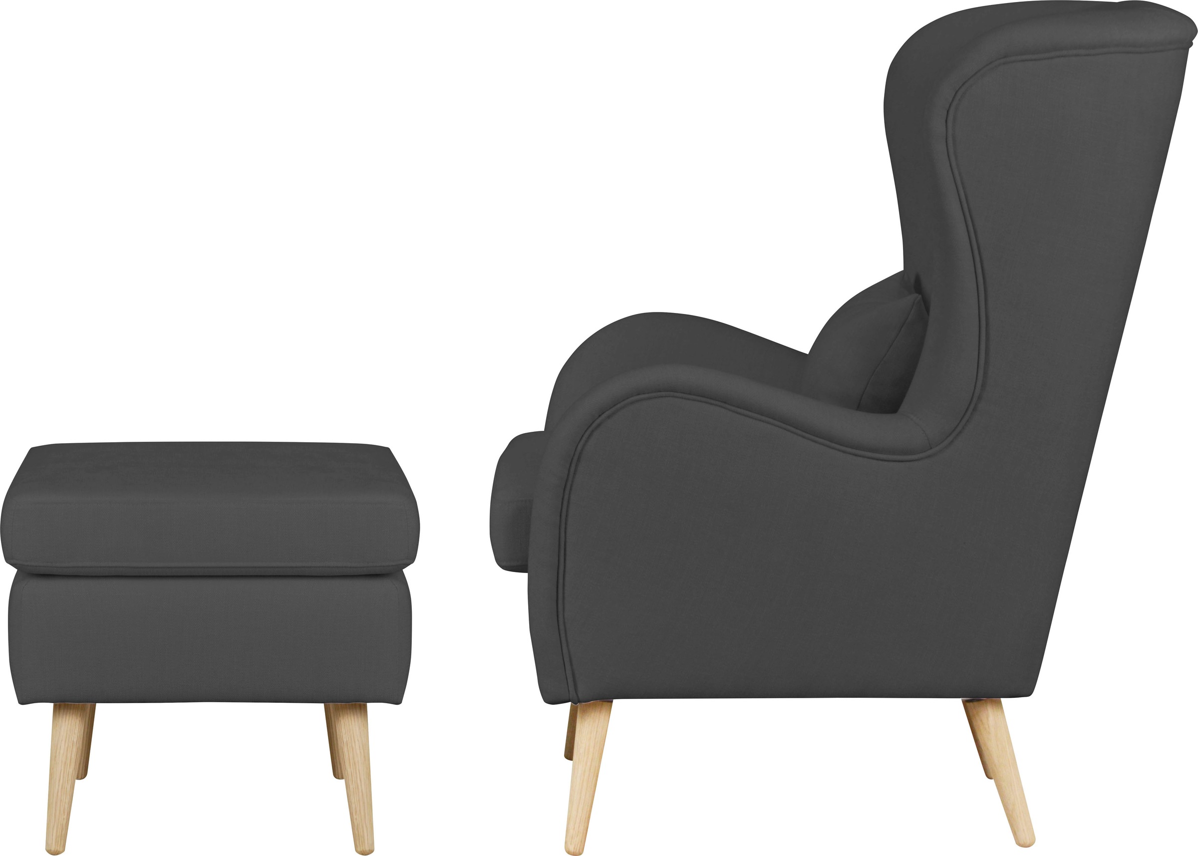 Guido Maria Kretschmer Home&Living Sessel »Salla auch in Fellimitat und Feincord, viele Bezugsarten, Ohrensessel«, wahlweise mit oder ohne Hocker; großer Sessel: Maße B/T/H: 78/94/118cm