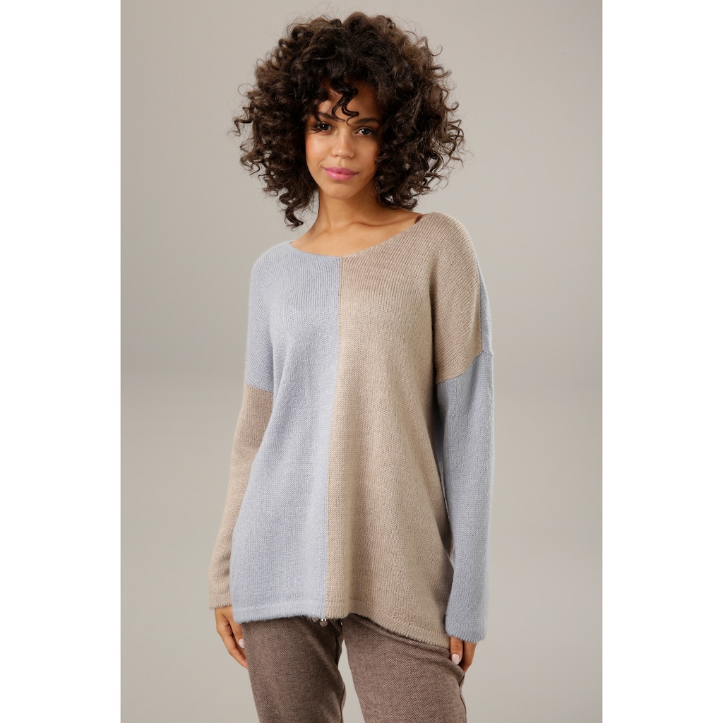 Aniston CASUAL Strickpullover, mit pastellfarbenem Farbteiler