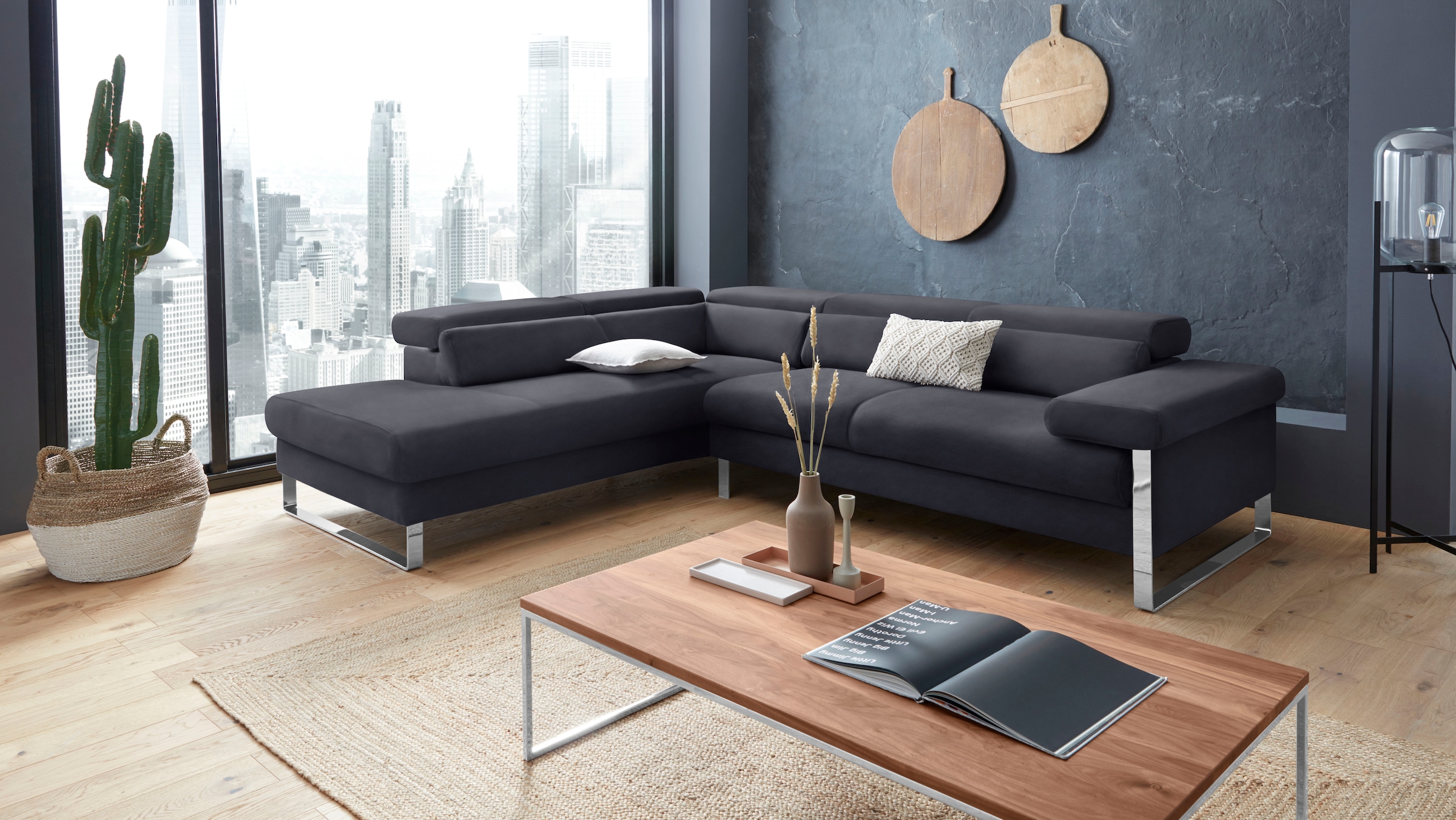 W.SCHILLIG Ecksofa "finn, toller Sitzkomfort, L-Form, hochwertige Verarbeitungsdetails" German Design Award 2016, Fußgestell Chrom glänzend, Breite 281 cm