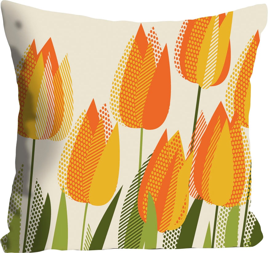queence Dekokissen "Holli" mit orangenen Tulpen günstig online kaufen