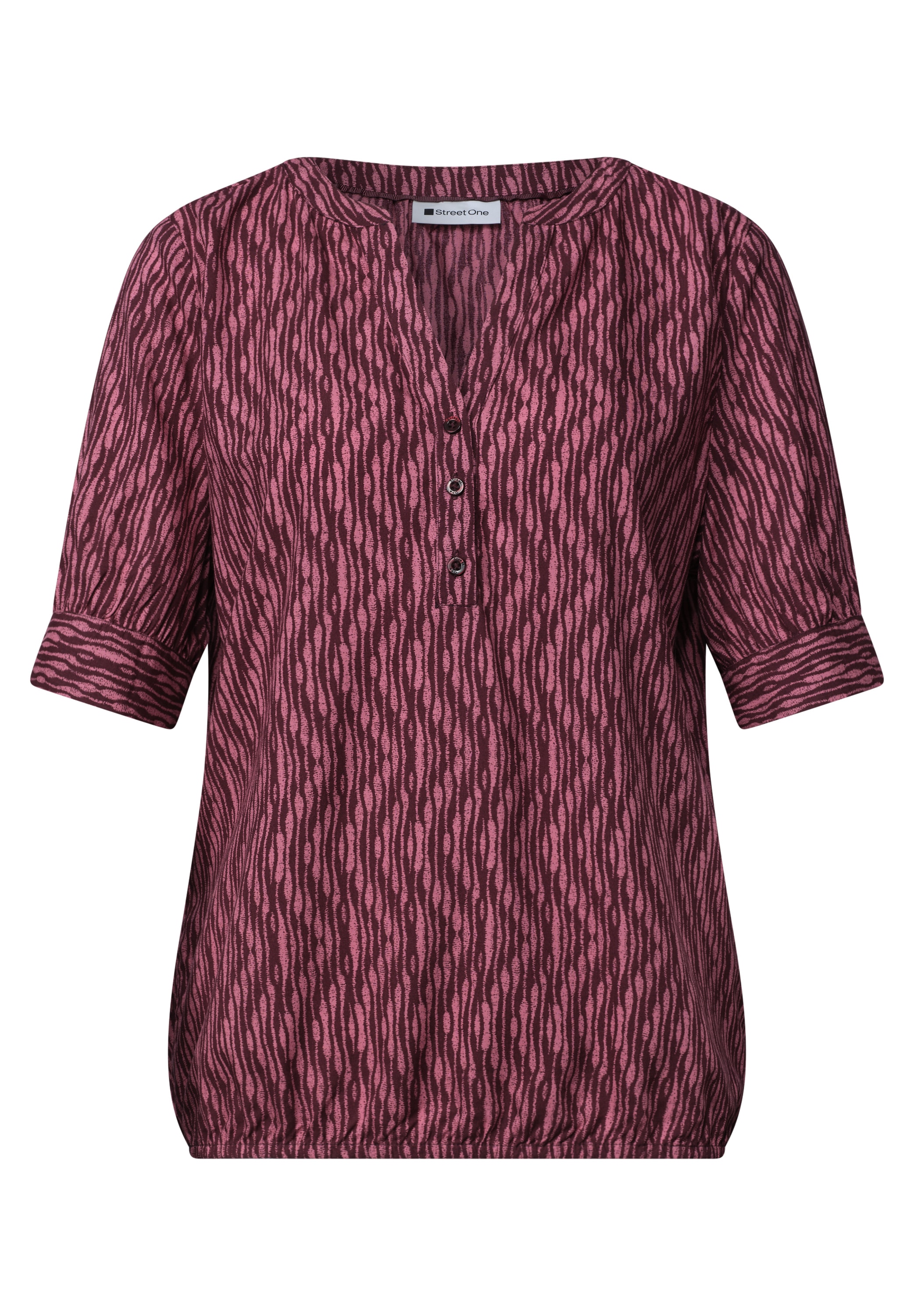 STREET ONE Kurzarmbluse Kurze Sommerbluse mit Allover-Print und Splitneck