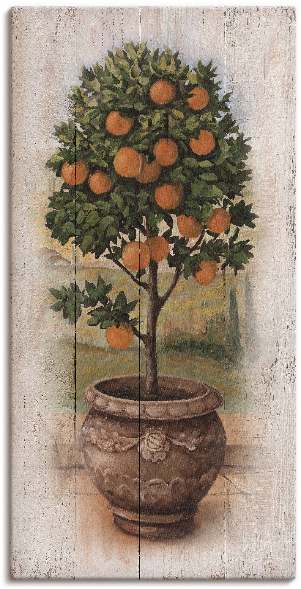 Artland 1100000002199 "Orangenbaum mit Holzoptik" Bäume 1 Stk. tlg. auf Holzrahmen gespannt