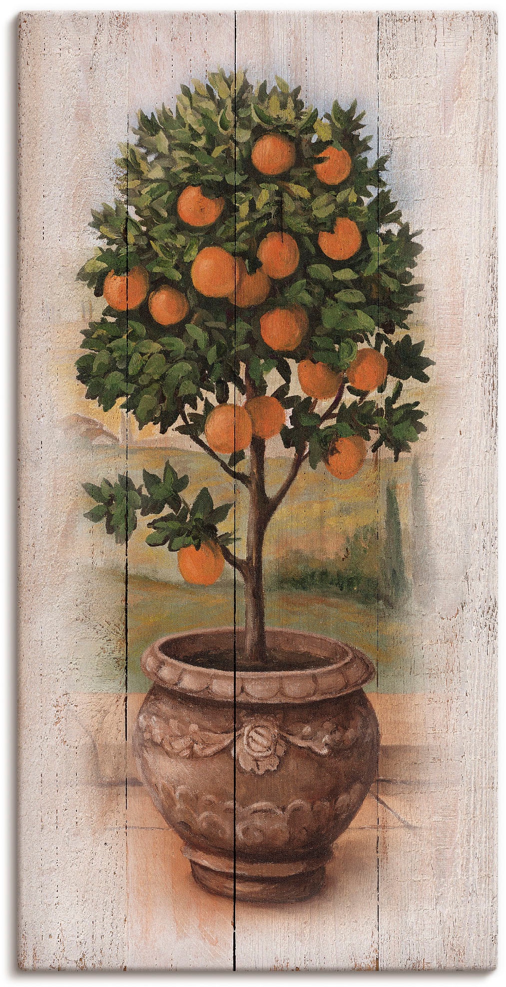 Artland Leinwandbild "Orangenbaum mit Holzoptik" Bäume 1 Stk. tlg. auf Holz günstig online kaufen