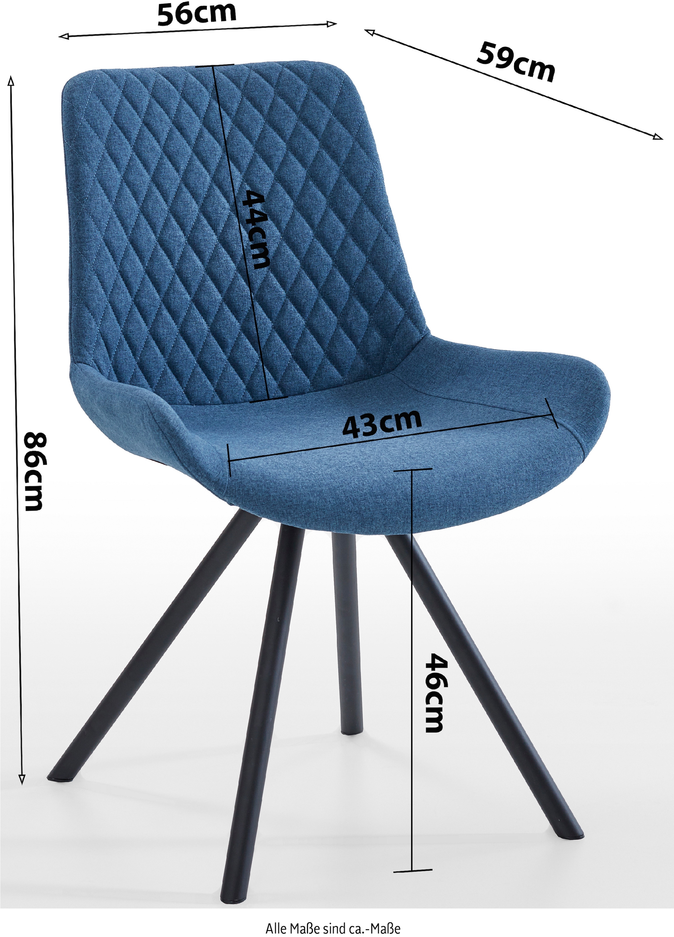 INTER-FURN Esszimmerstuhl »Meran«, (Set), 2 St., Polyester, 2er Set, Metallbeine, gesteppte Sitzfläche, Polyester, Sitzhöhe: 46 cm