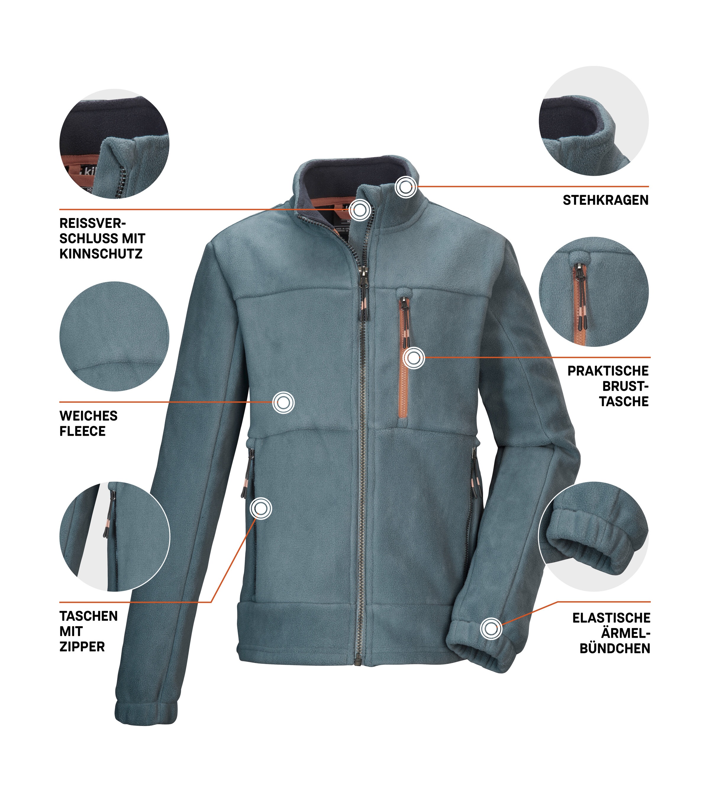 Killtec Fleecejacke »KOW 225 BYS FLC JCKT«, Kinder Fleecejacke mit Stehkragen, Kinnschutz und Reißverschlusstaschen