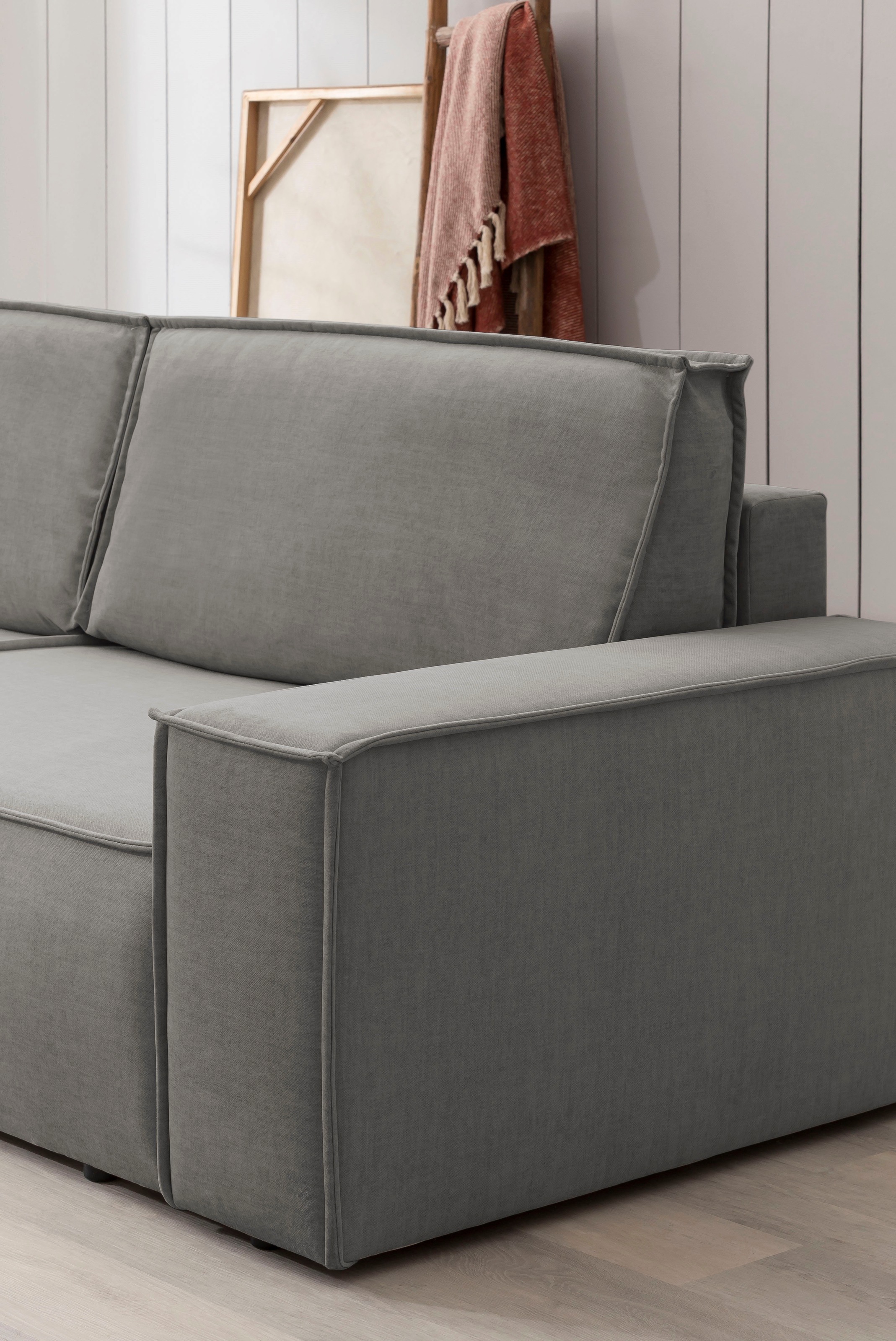 Home affaire Wohnlandschaft »SHERWOOD 329 cm, U-Form, Schlafsofa,«, Schlaffunktion m. Bettkasten (194x139 cm), Cord, Vintage, Samtvelours