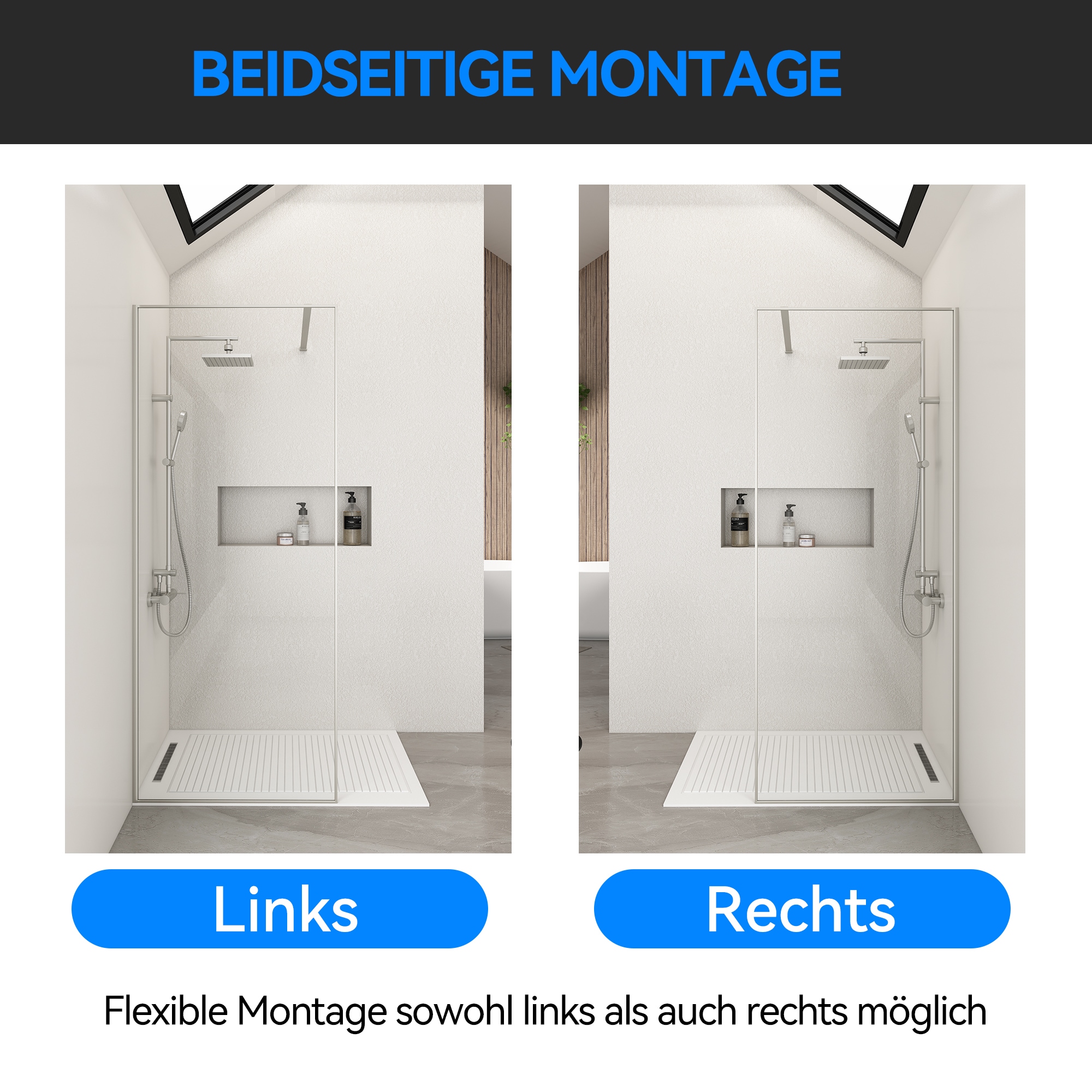 welltime Walk-in-Dusche »Frame« Rundumrahmen, auch mit stabilisierendem Eckregal in der Plus Variante