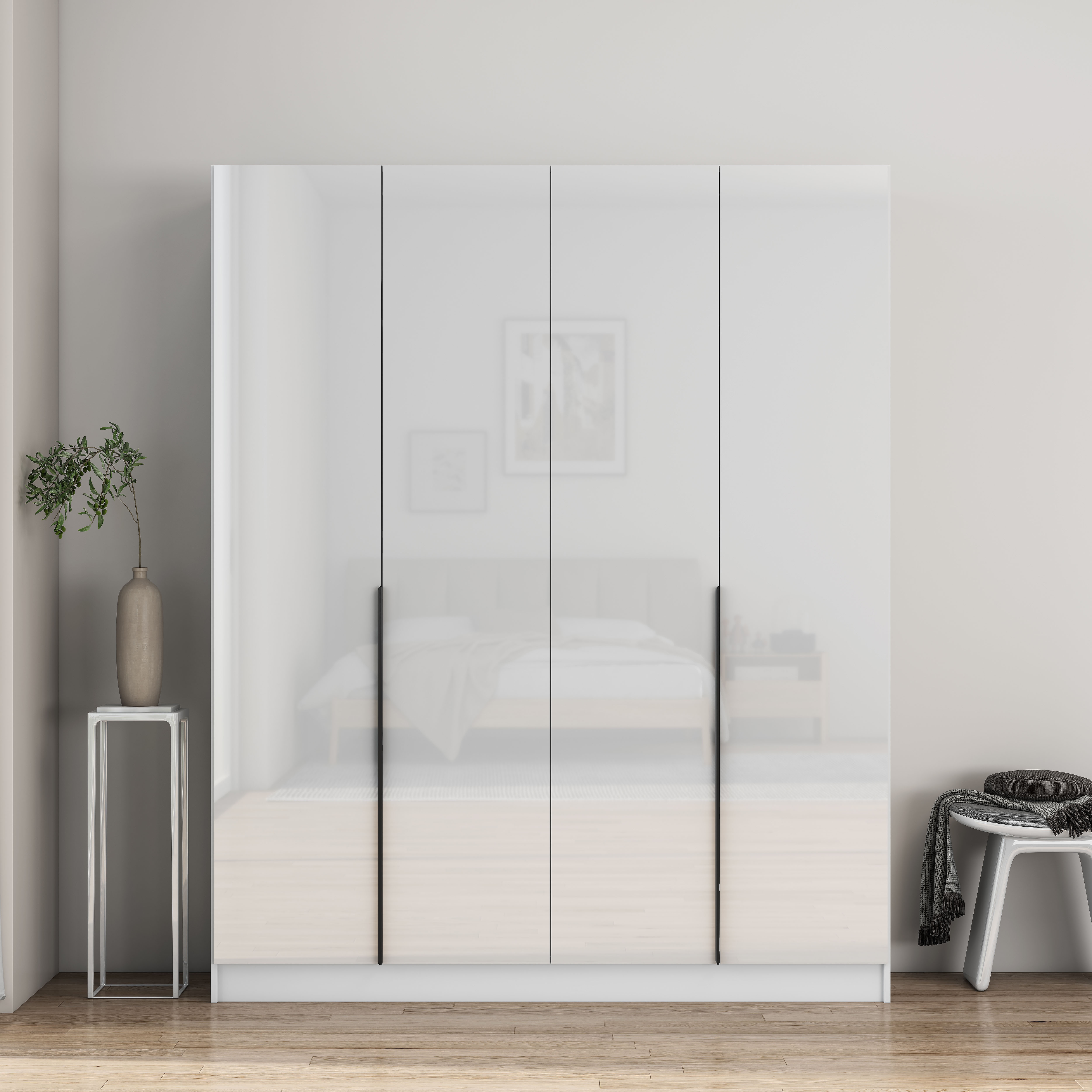 OTTO home Kleiderschrank "Annor Schlafzimmerschrank Breite 162cm hochglanz Schrank Garderobe" Drehtürenschrank mit perfekter Innenausstattung - elegante Türgriffe