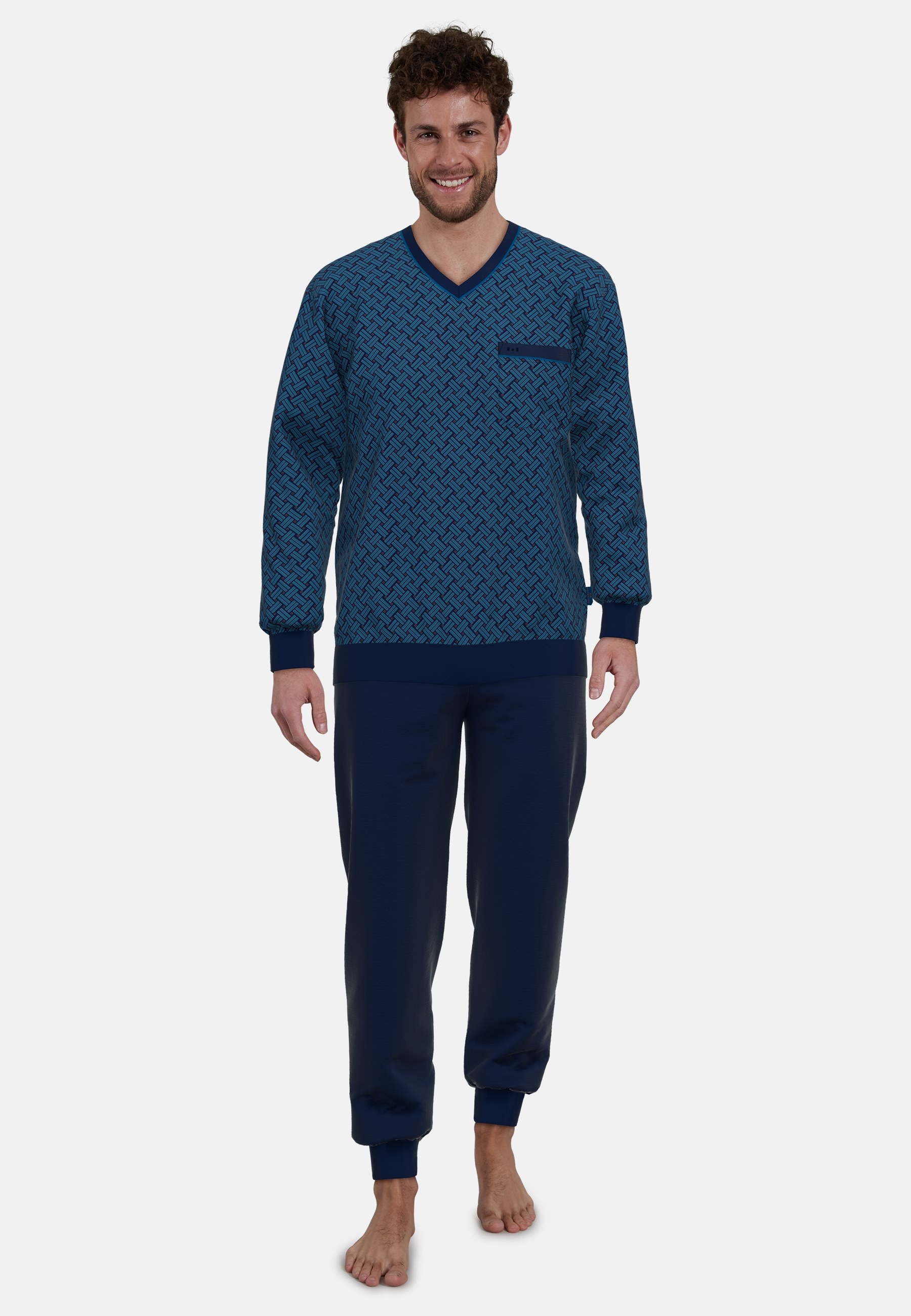 GÖTZBURG Pyjama, (2 tlg.), Langarm, V-Ausschnitt, Brusttasche günstig online kaufen
