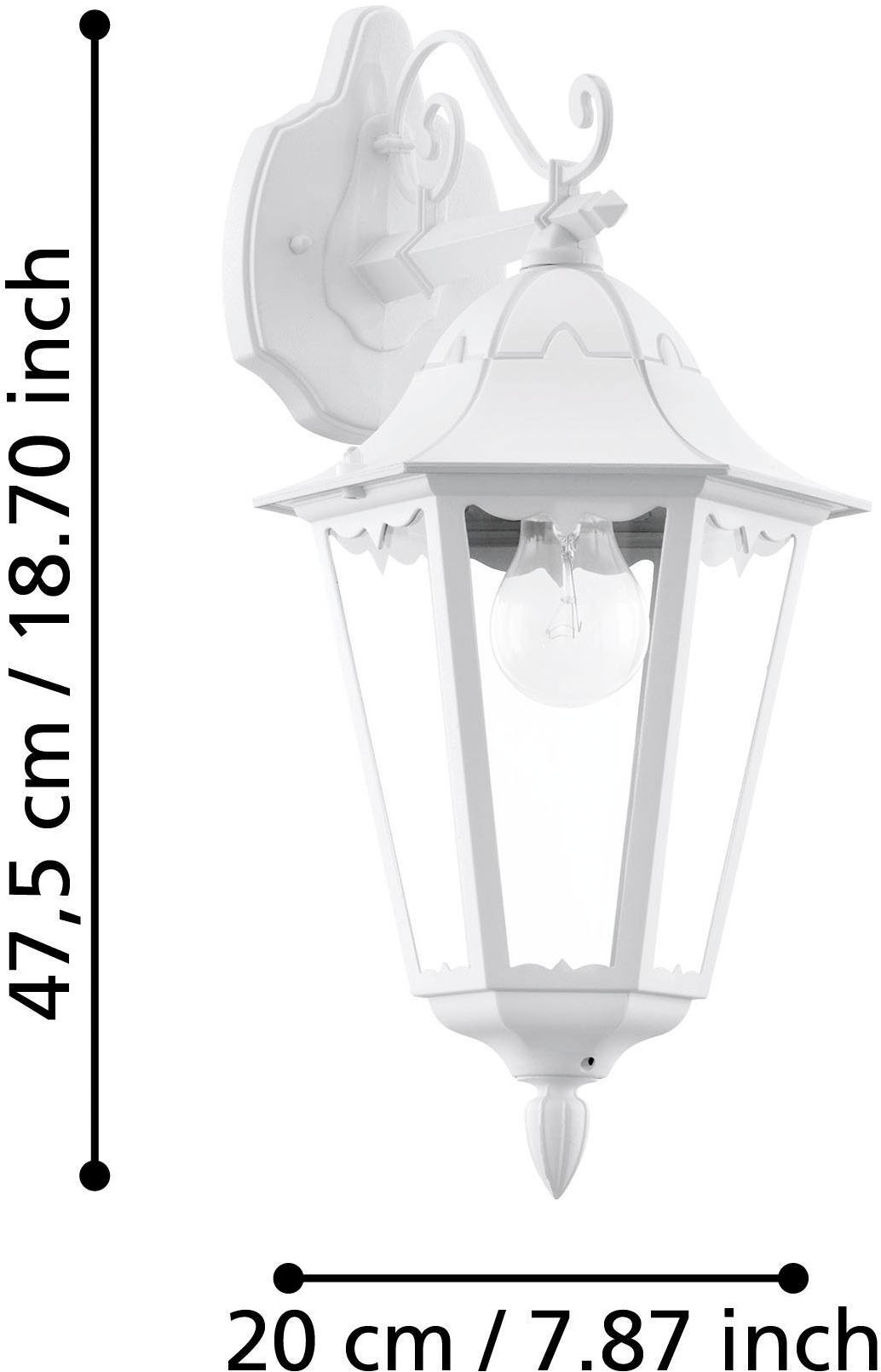 EGLO Wandleuchte »Navedo Außen-Wandlampe, Wandlampe aus Aluguss und Glas, E27, IP44« E27 1 Stk. Wand-/Deckenleuchte - L20 x H47,5 x AL28,5 cm - weiß - 1X60W exkl.