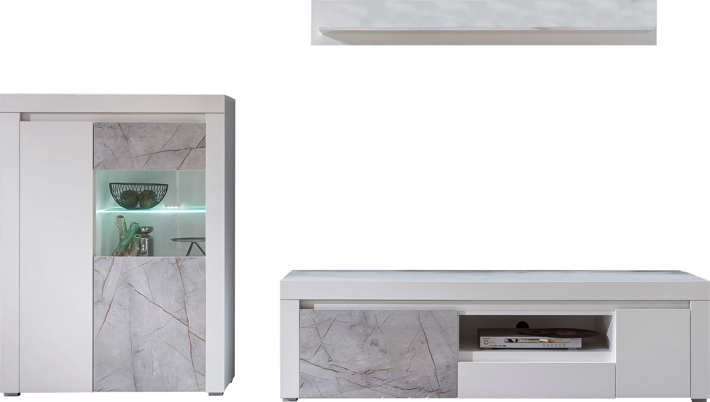 Home Möbelstücken, (3 Design, 285 in St.), aus grifflosen drei BAUR Wohnwand kaufen affaire cm bestehend | Breite »Stone Marble«,