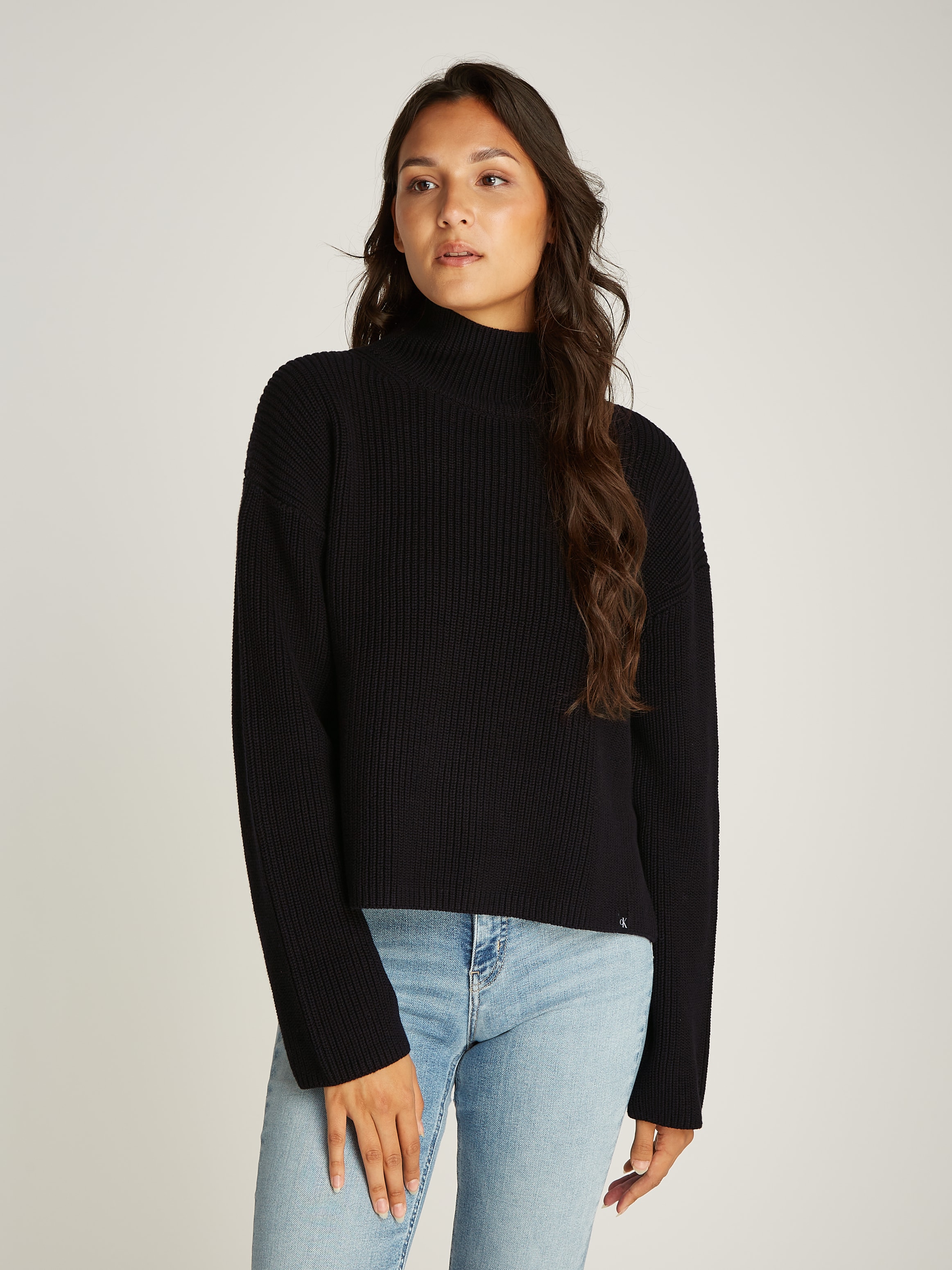 Calvin Klein Jeans Rollkragenpullover "CHUNKY LOOSE HIGH NECK SWEATER", mit Logopatch