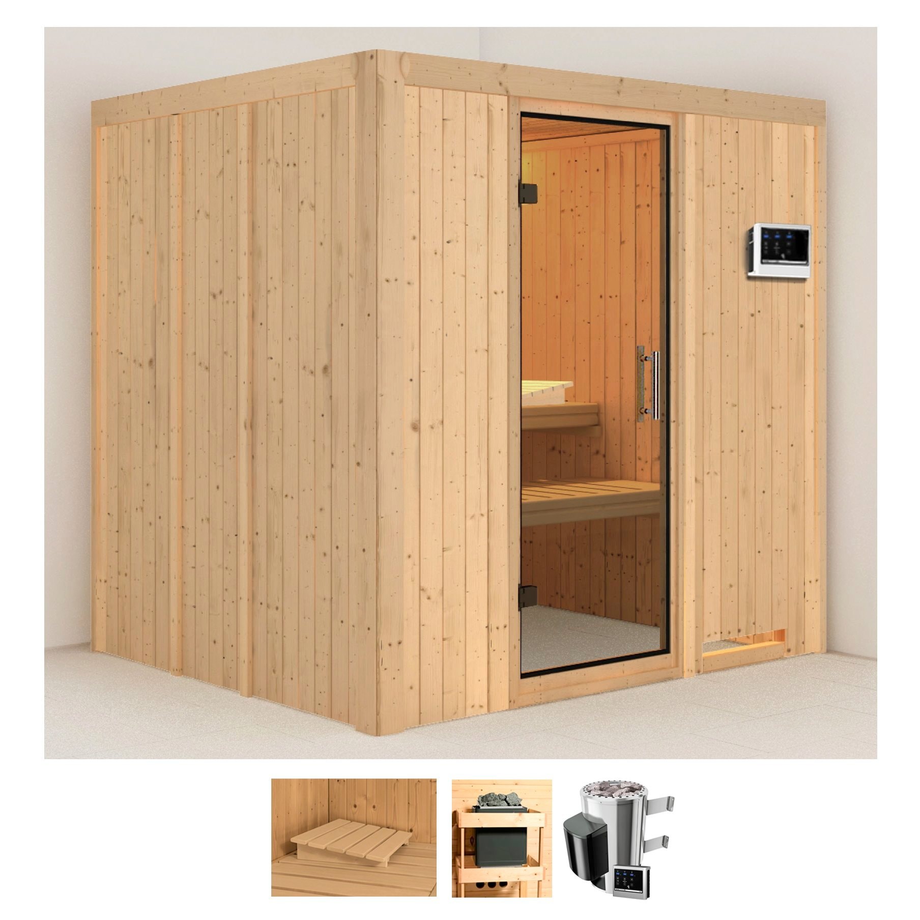 Karibu Sauna "Dima" Set, Ofen 3,6 kW externe Strg.easy