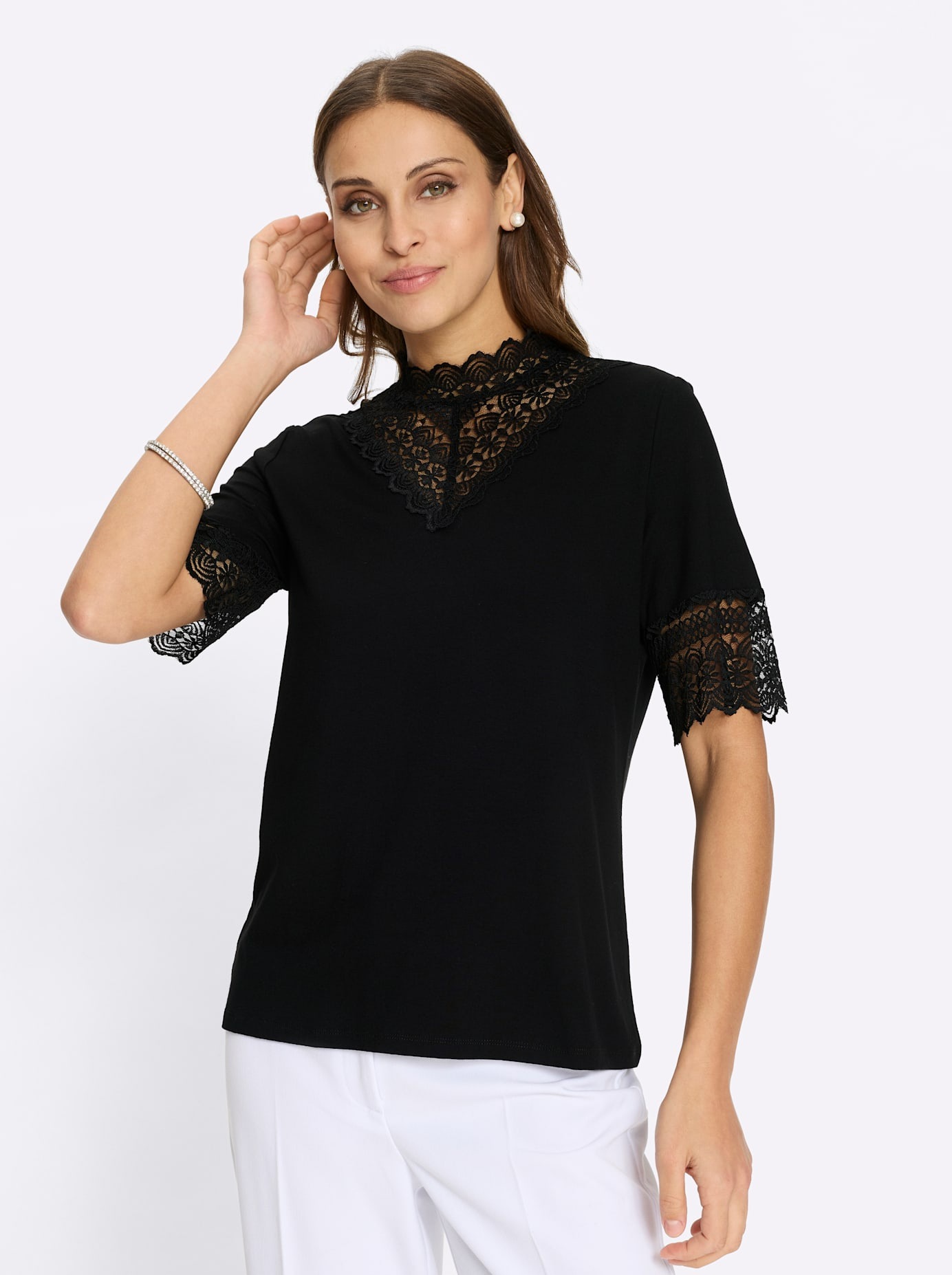 Lady Stehkragenshirt "Spitzen-Shirt" 1 tlg. günstig online kaufen