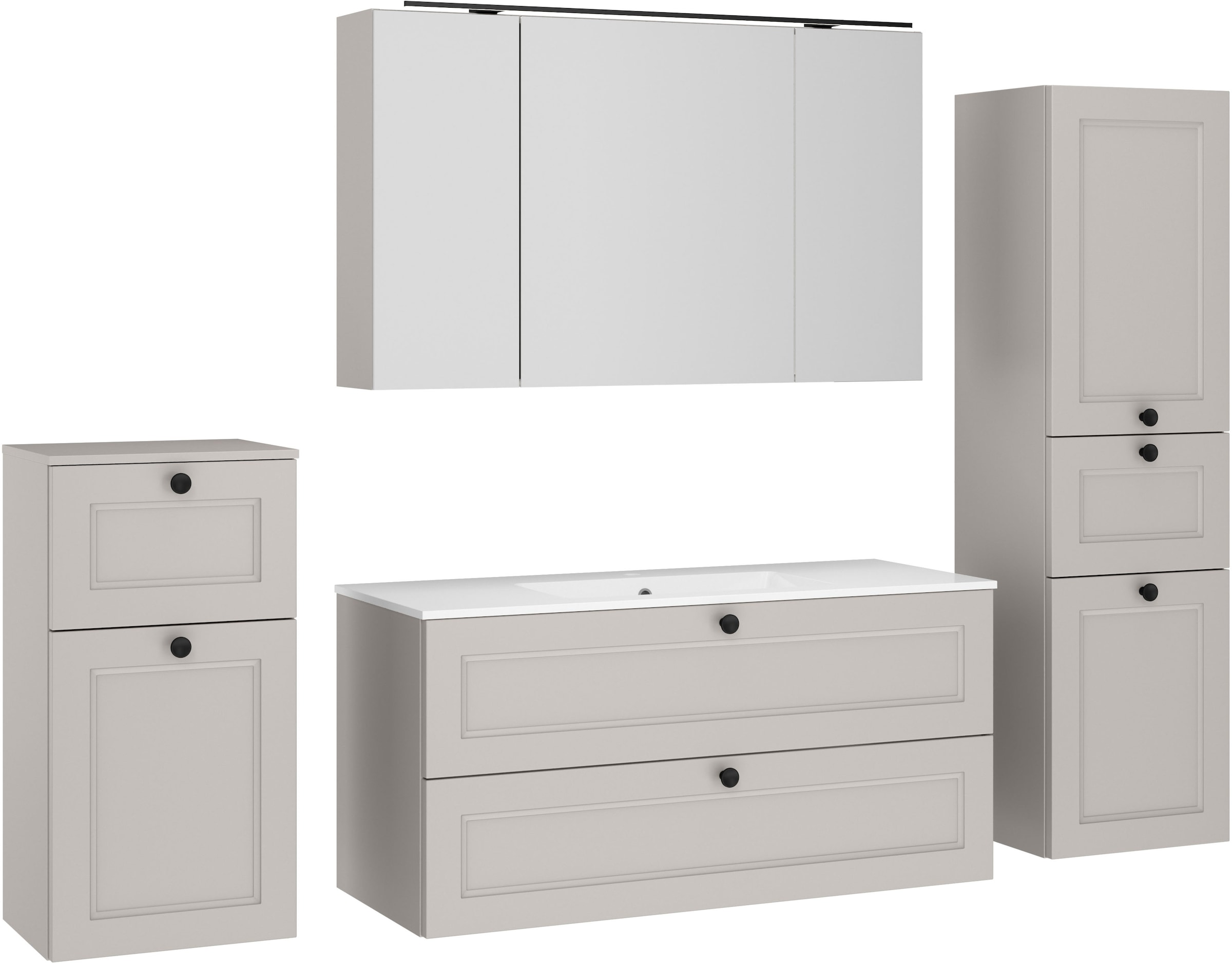 nobilia "Cascada" Set, mit Waschbecken, inkl. Spiegelschrank mit Beleuchtung, 4 Stk. tlg.