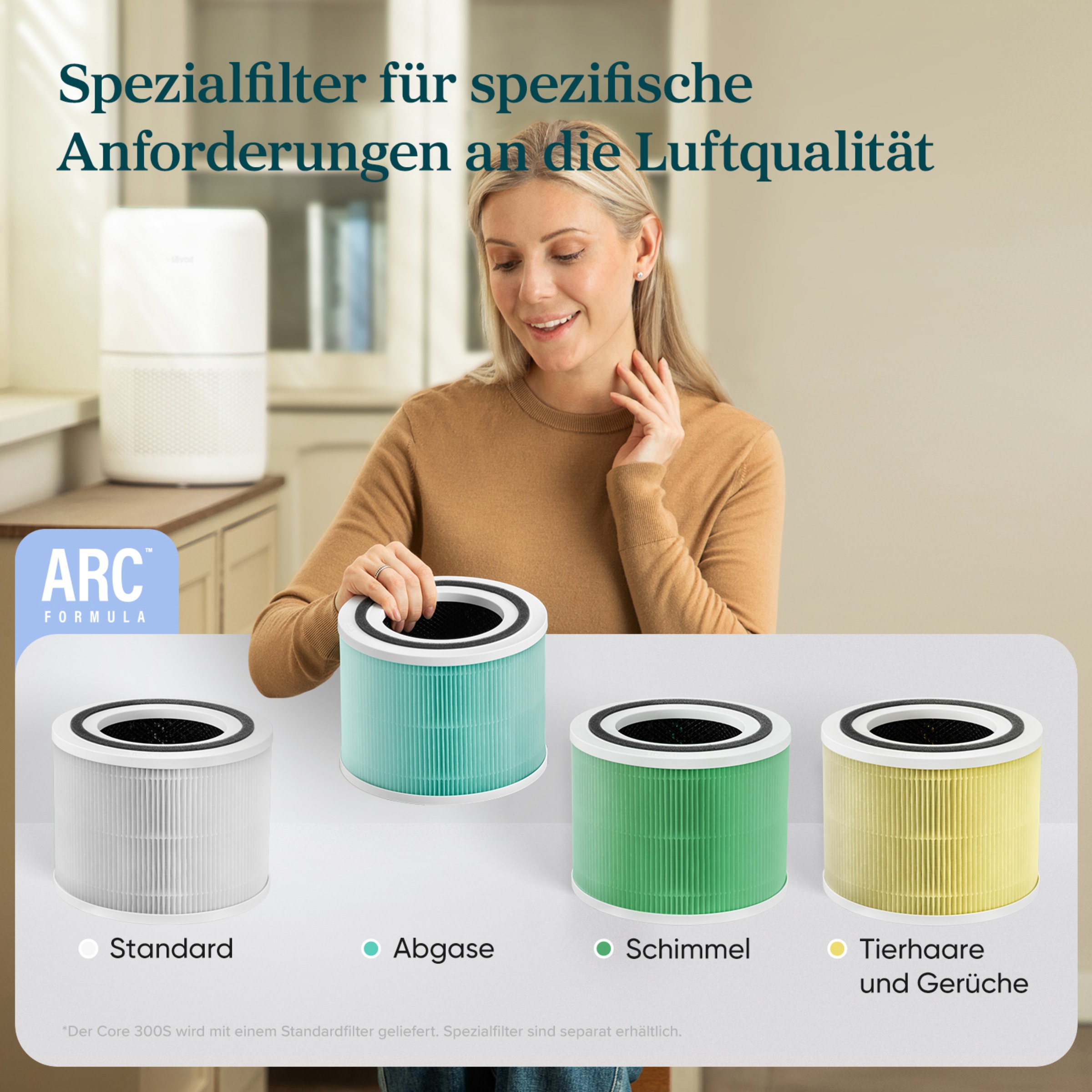 Levoit HEPA-Filter 3-Stufen-Filter zur Toxinabsorption, für Raucher und Allergiker