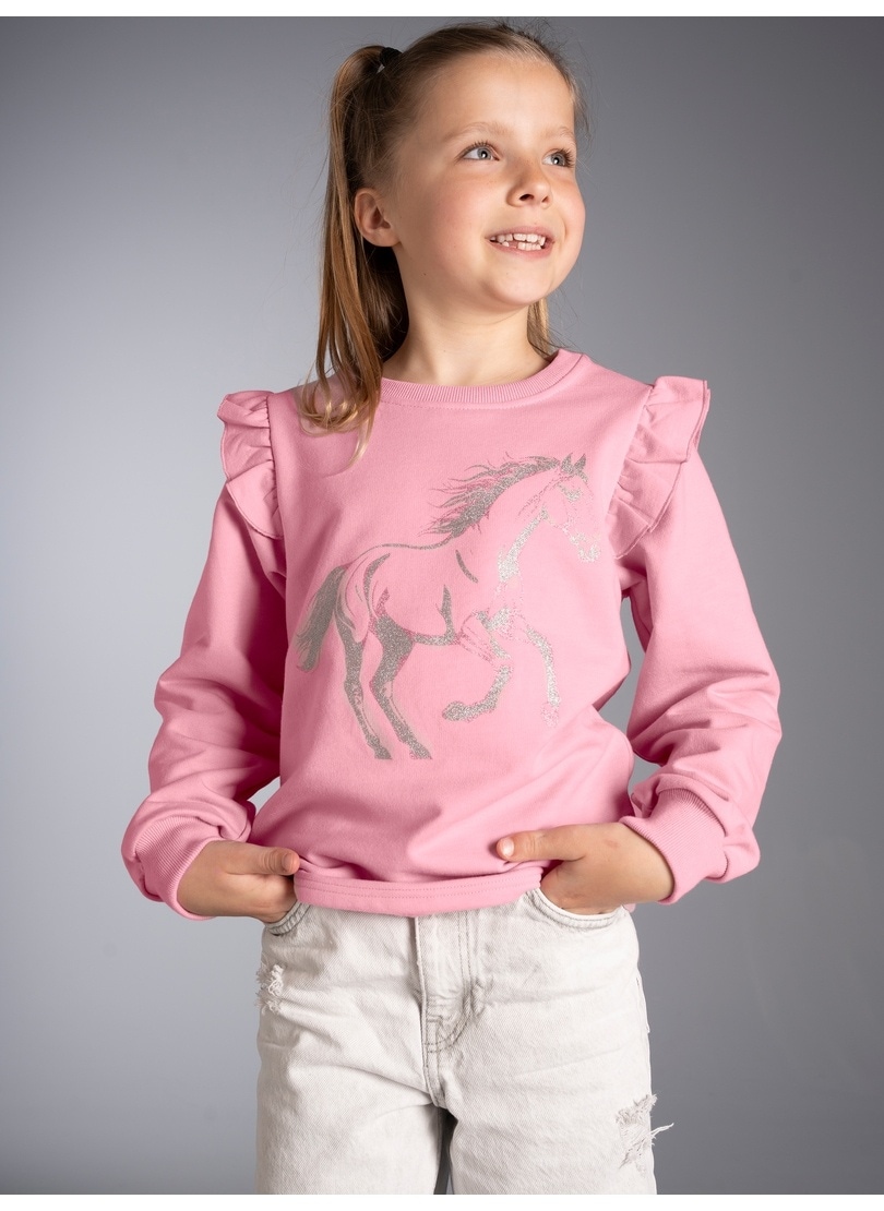 Trigema Sweatshirt »TRIGEMA Sweatshirt mit Rüschen und Pferdemotiv«
