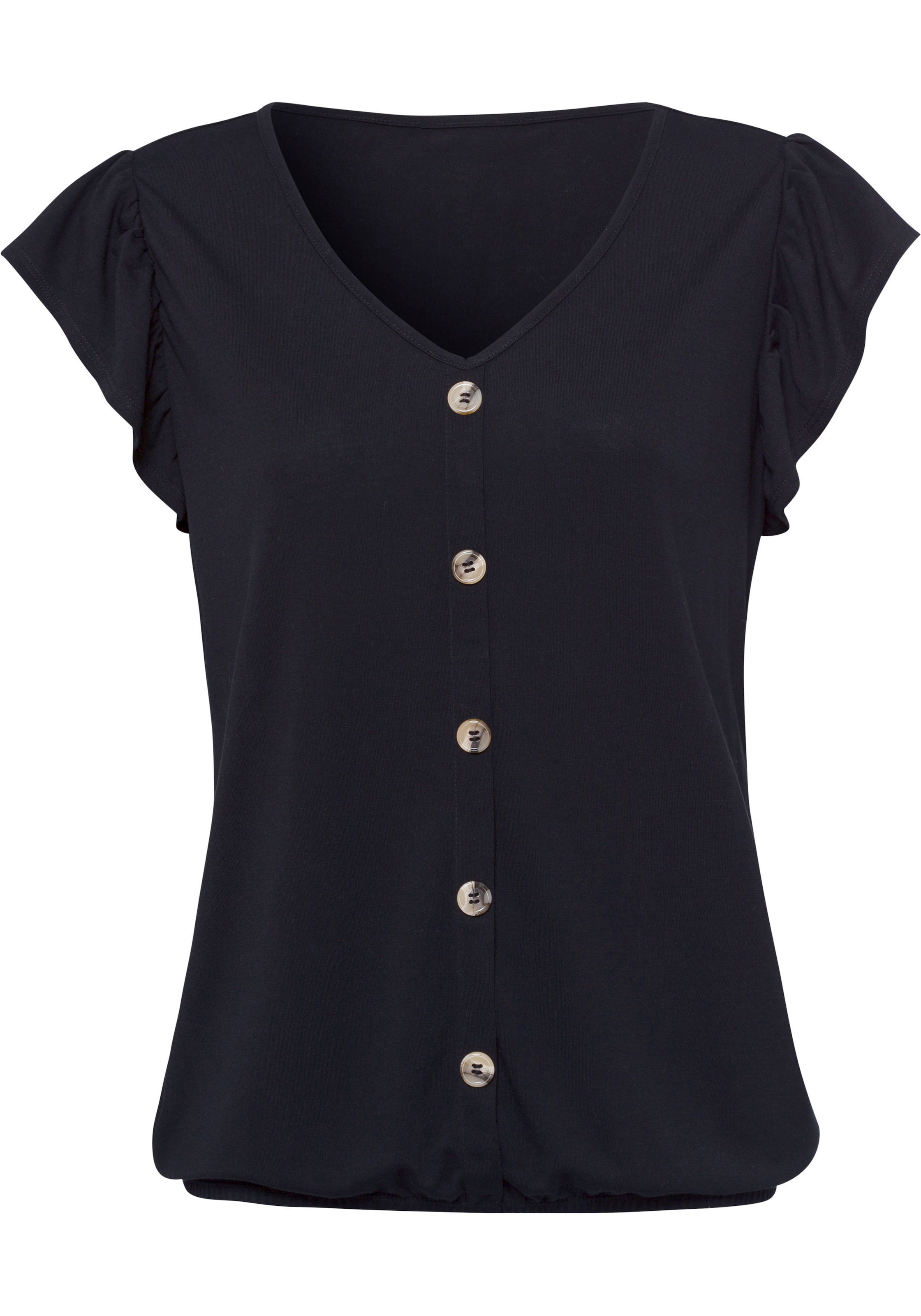 LASCANA Kurzarmshirt »mit Zierknopfleiste und Flügelärmelchen«, (2er-Pack), aus weicher Viskose-Qualität