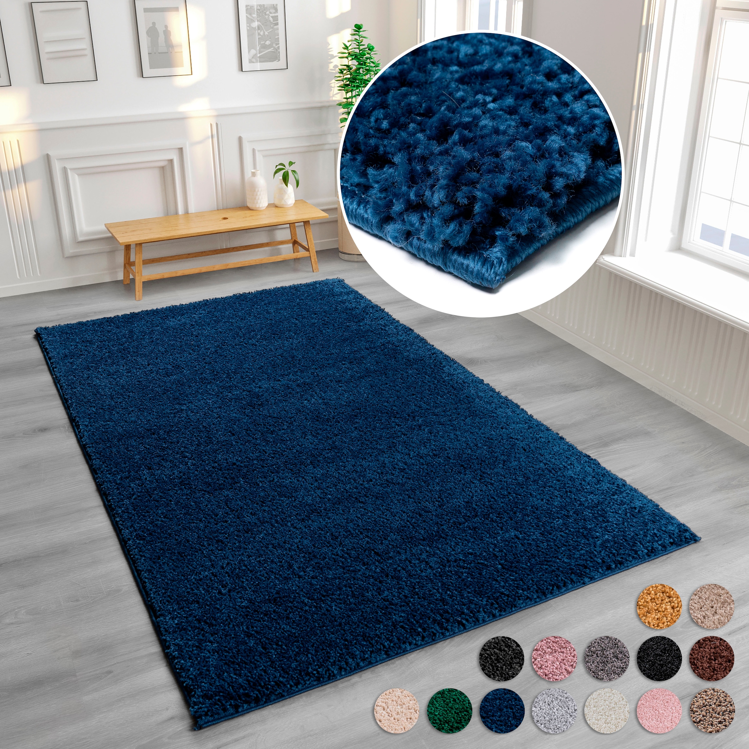 my home Hochflor-Teppich "Viva" rechteckig 45 mm Höhe Uni Farben, einfarbig günstig online kaufen