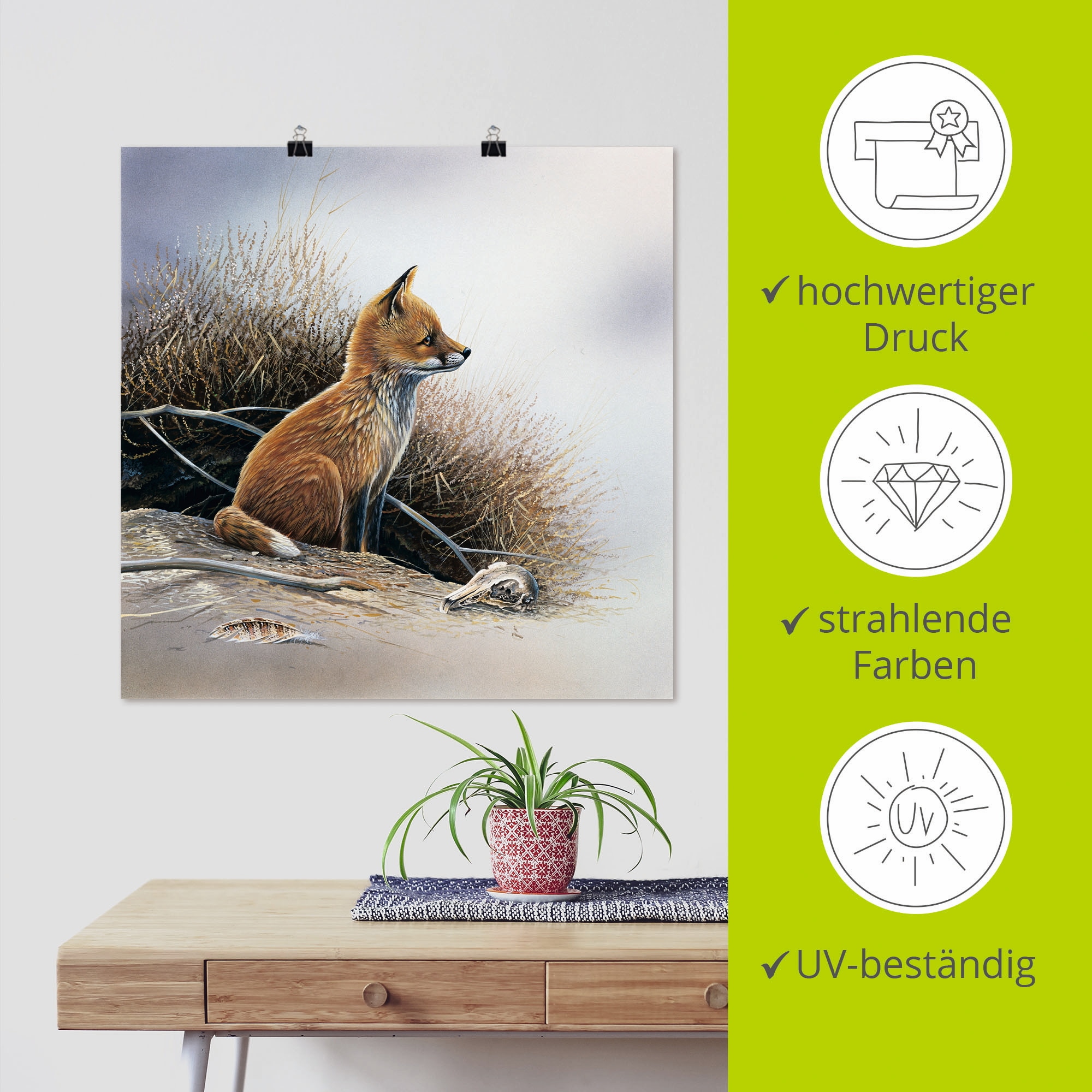 Artland Wandbild »Kleiner Fuchs«, Wildtiere, (1 St.), als Leinwandbild, Poster in verschied. Größen