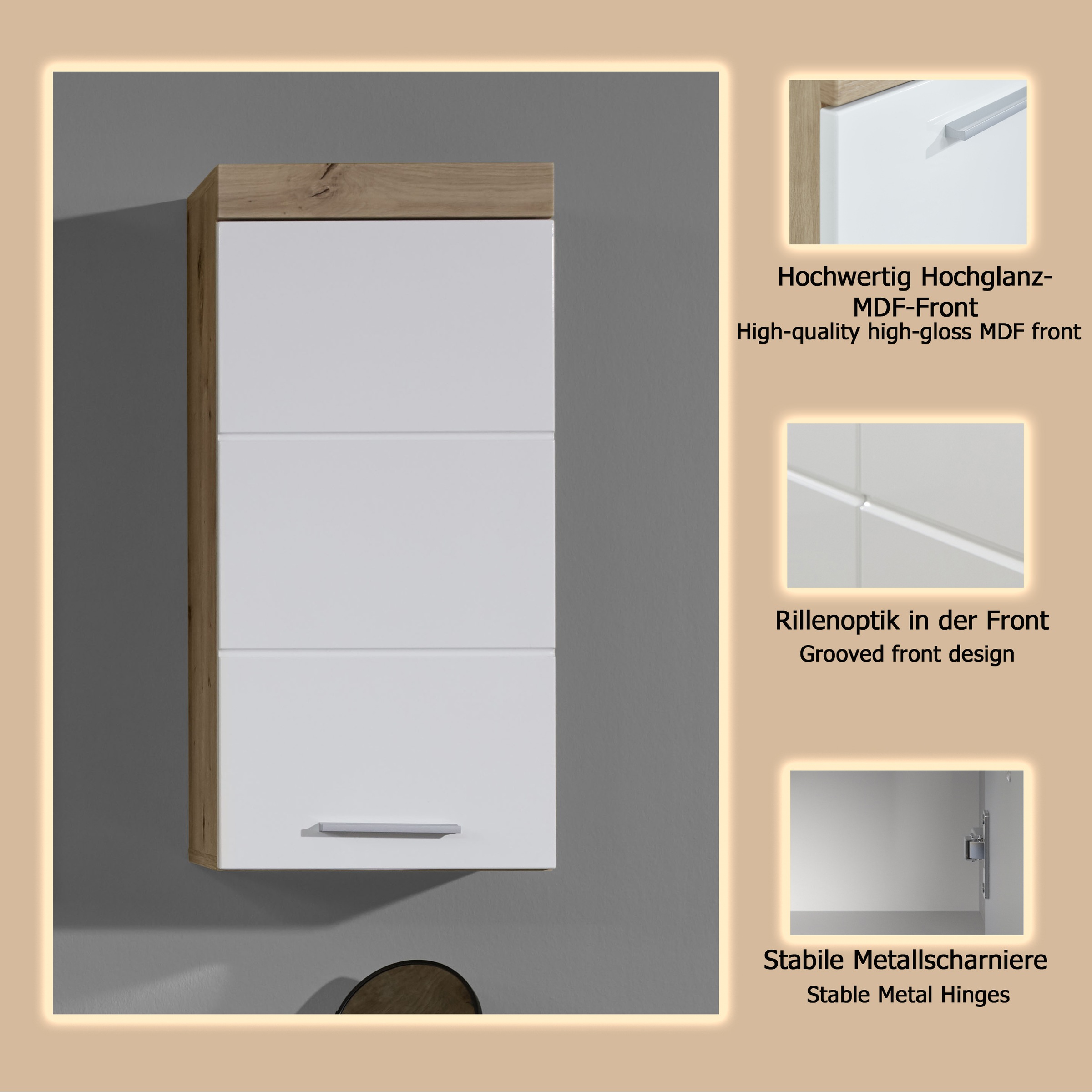 Thumbnail - welltime Hängeschrank "Avena" Hängeschrank mit 1 Tür & 1 Boden - (B/T/H) 37/23/77 cm