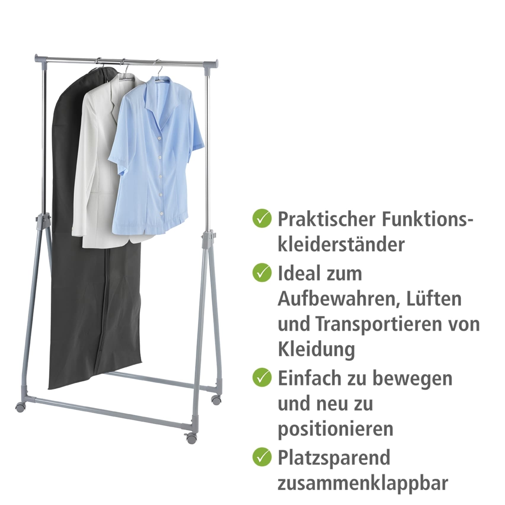 WENKO Kleiderständer, stufenlos höhenverstellbar (99-167 cm), mit 4 Rollen, Tragkraft 40 kg