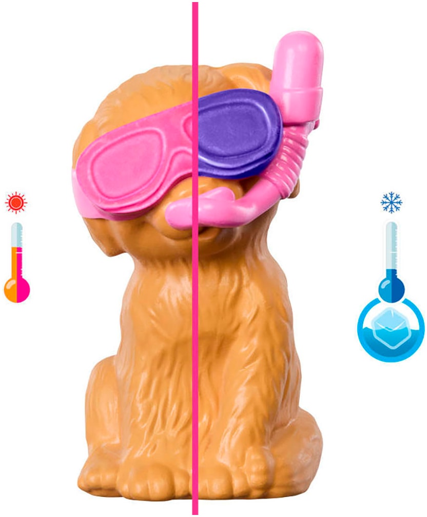 Barbie Anziehpuppe »Barbie Hündchen Pooplparty aloha blond«, Hundeschnorchelbrille mit Farbwechsel