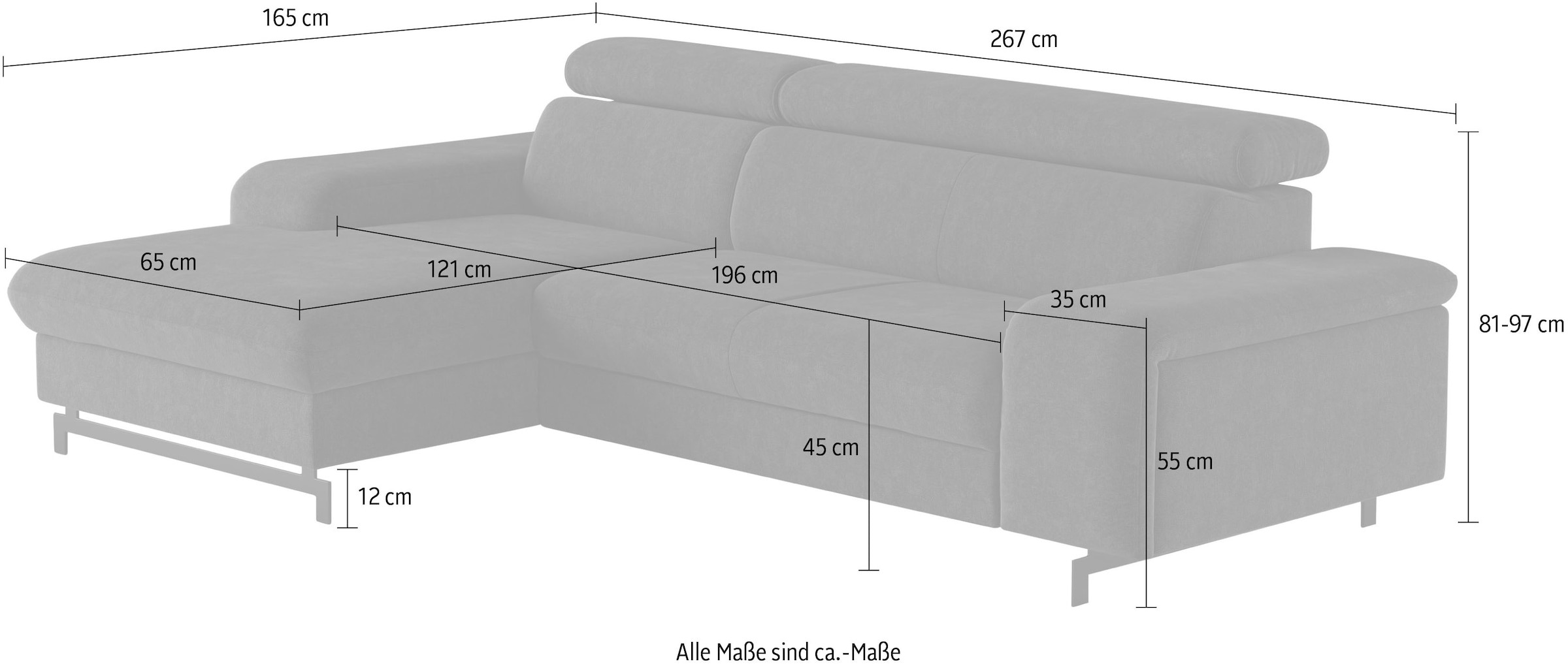 COTTA Ecksofa »Emma L-Form«, mit Kopfteilverstellung, wahlweise mit Bettfunktion & Bettkasten