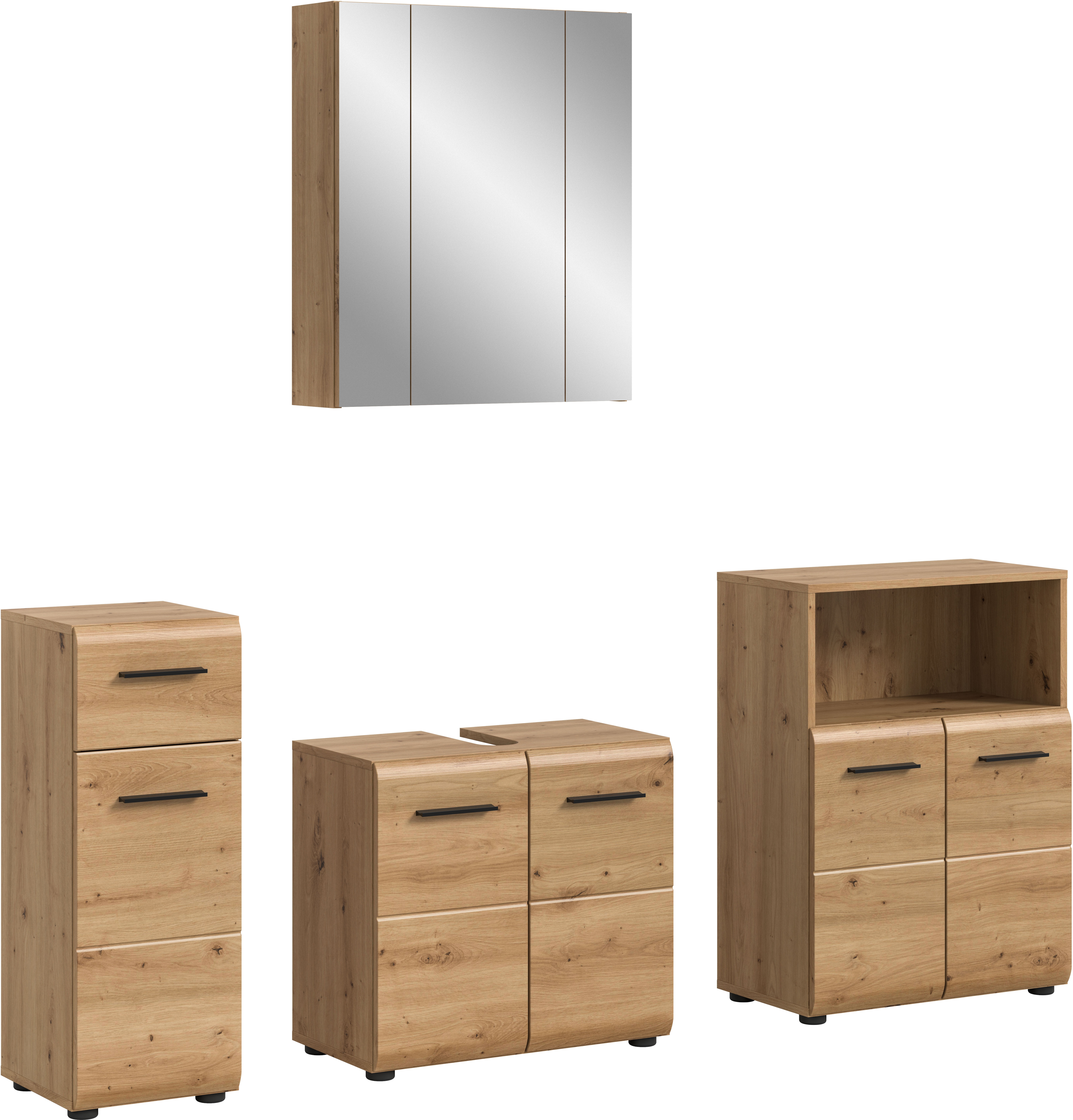 welltime Badmöbel-Set "FLORENZ, 4-teilige Badkombination, hochwertige MDF-Front" Set, Unterschrank, Waschbeckenunterschrank, Spiegelschrank, Midischrank, 4 Stk. tlg.