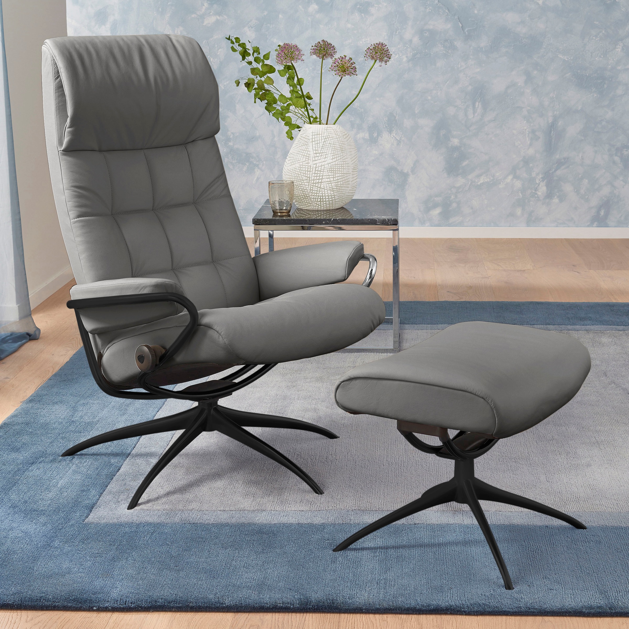 Stressless Relaxsessel "London" Set, Relaxsessel mit Hocker, mit Hocker, High Back, mit Star Base, Gestell Schwarz