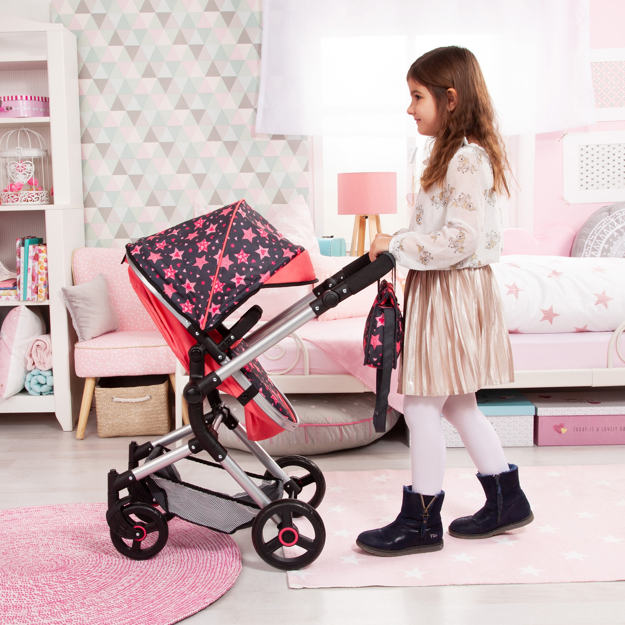 Bayer Kombi-Puppenwagen »Vario, Koralle« inkl. Wickeltasche