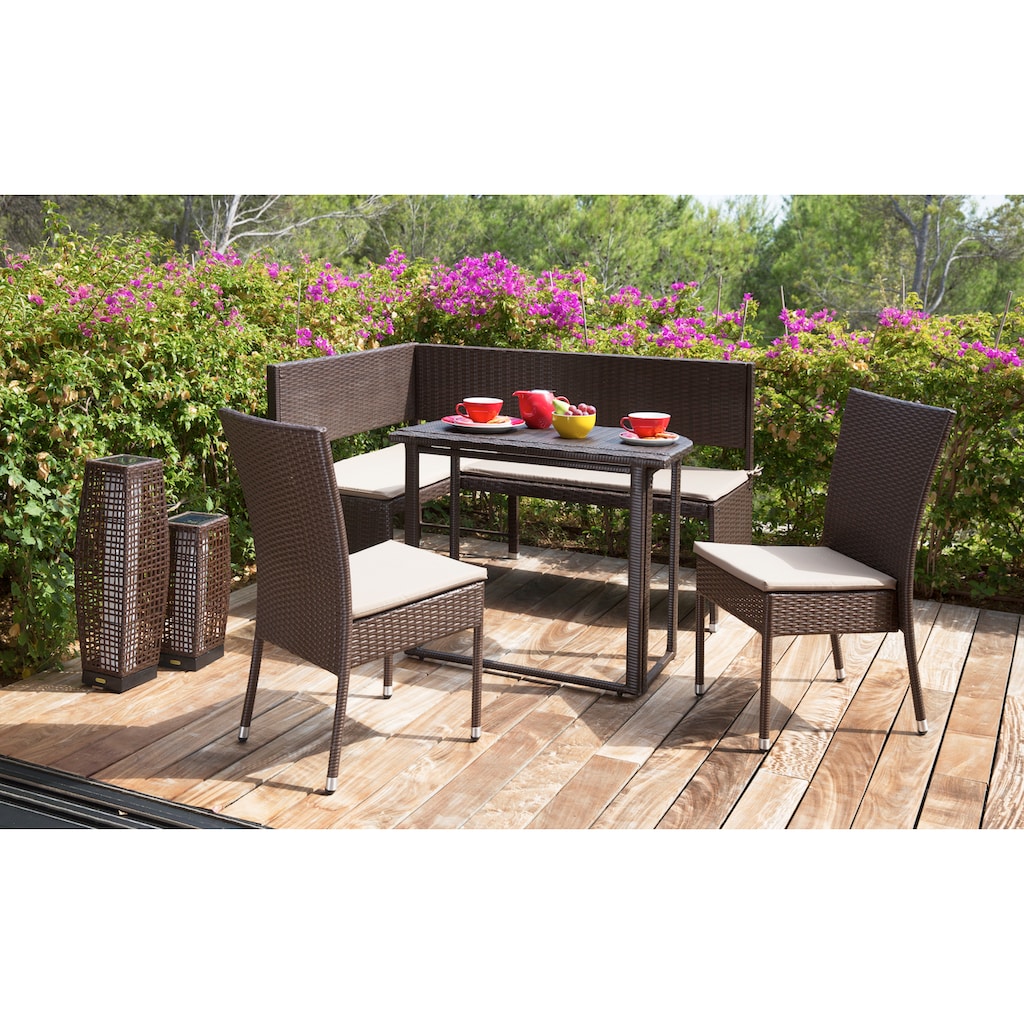 MERXX Gartensessel »Caletta«, (Set, 2 St.), 2er Set, Polyrattan, stapelbar, braun, inkl. Auflage