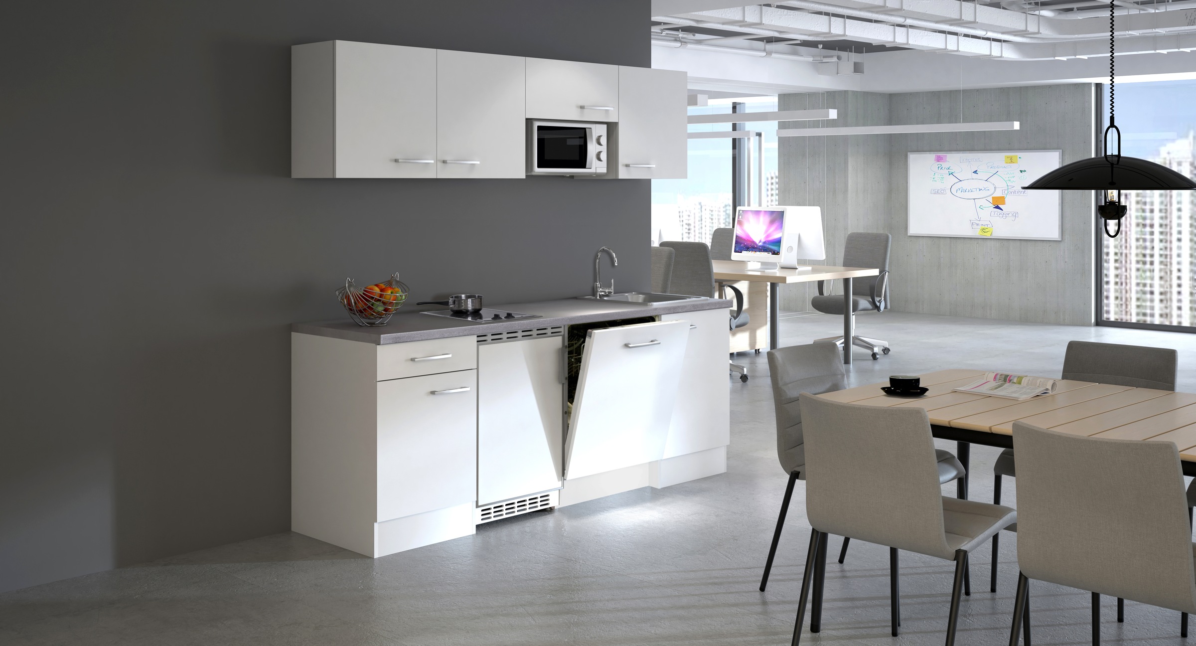Flex-Well Küchenzeile »Kopenhagen, Breite 210 cm, inkl. Geschirrspüler«, Officeküche, wahlweise mit 2 Plattenkochfeld und/oder Mikrowelle