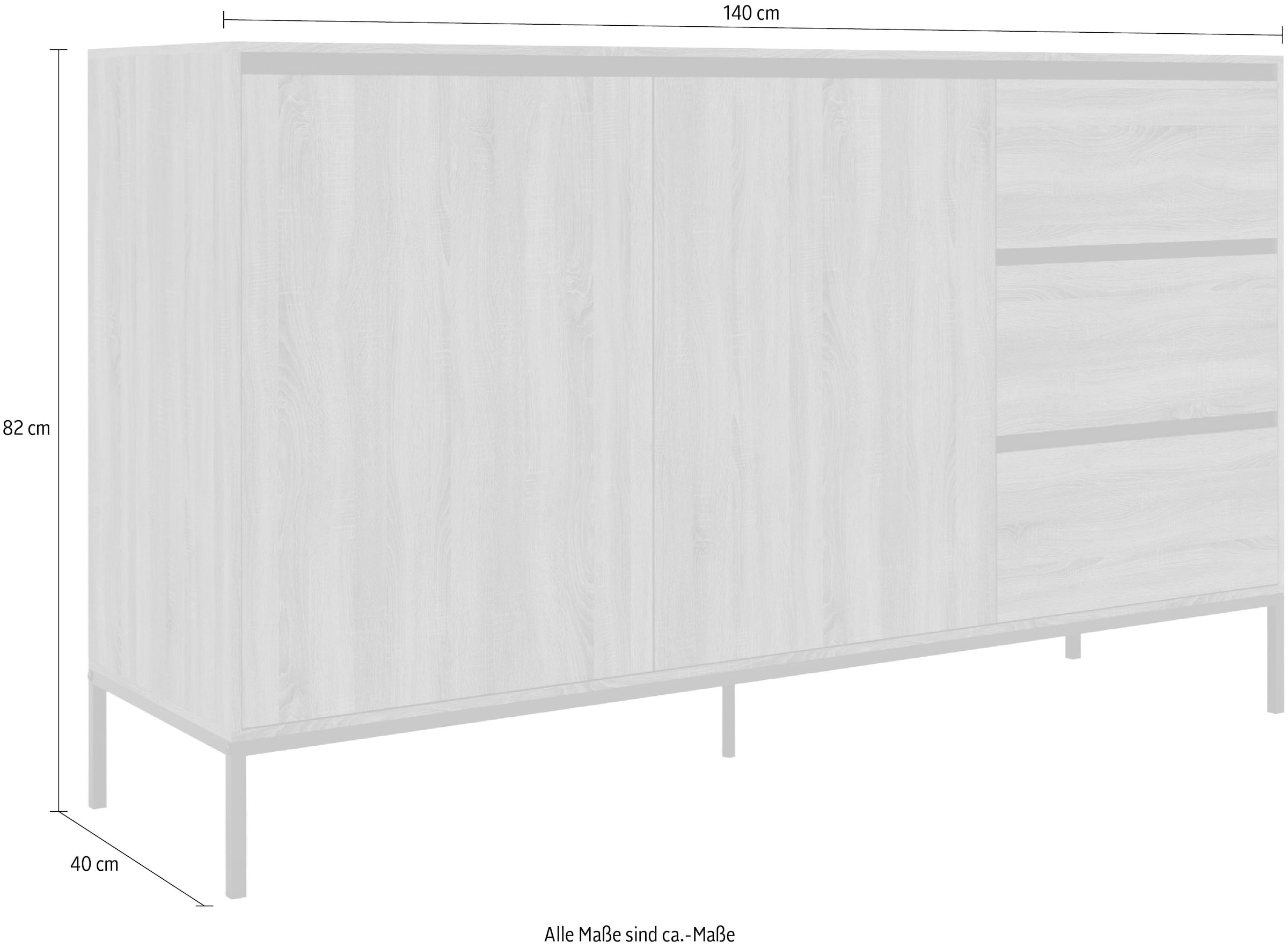INOSIGN Sideboard »Bari«, Kommode mit 2 Türen und 3 Schubkästen, Breite 140 cm