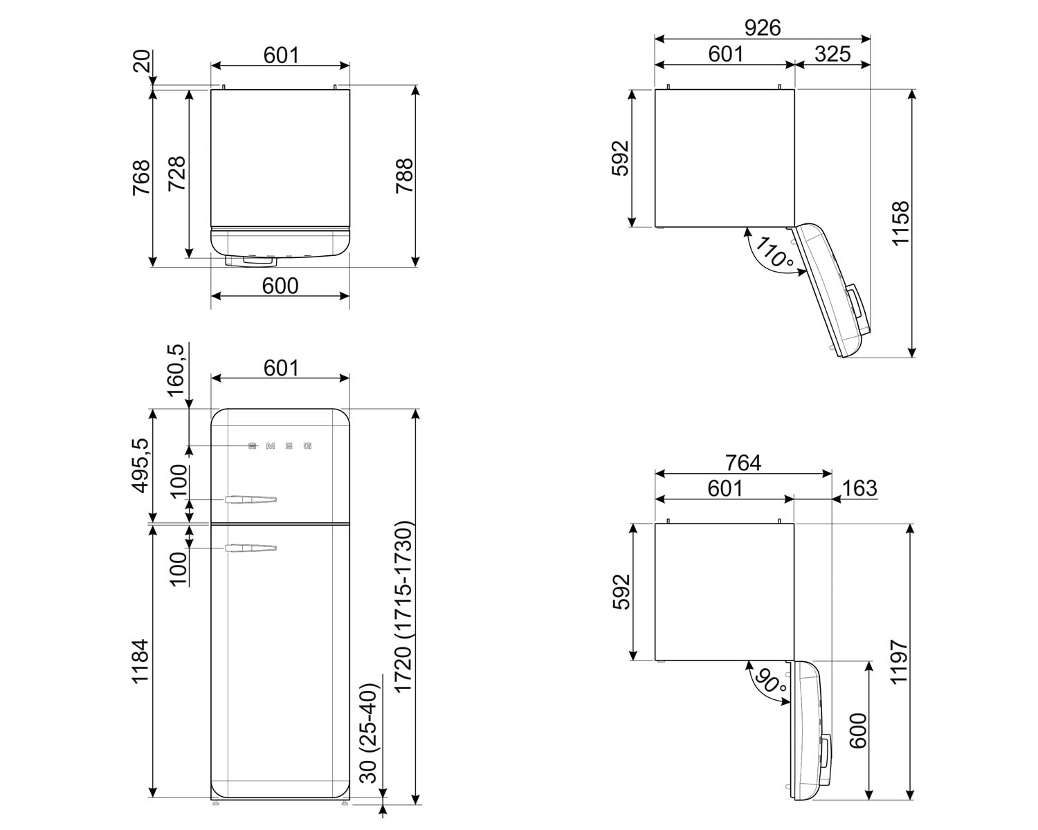 Smeg Kühl-/Gefrierkombination »FAB30«, FAB30RPG5, 172 cm hoch, 60,1 cm breit