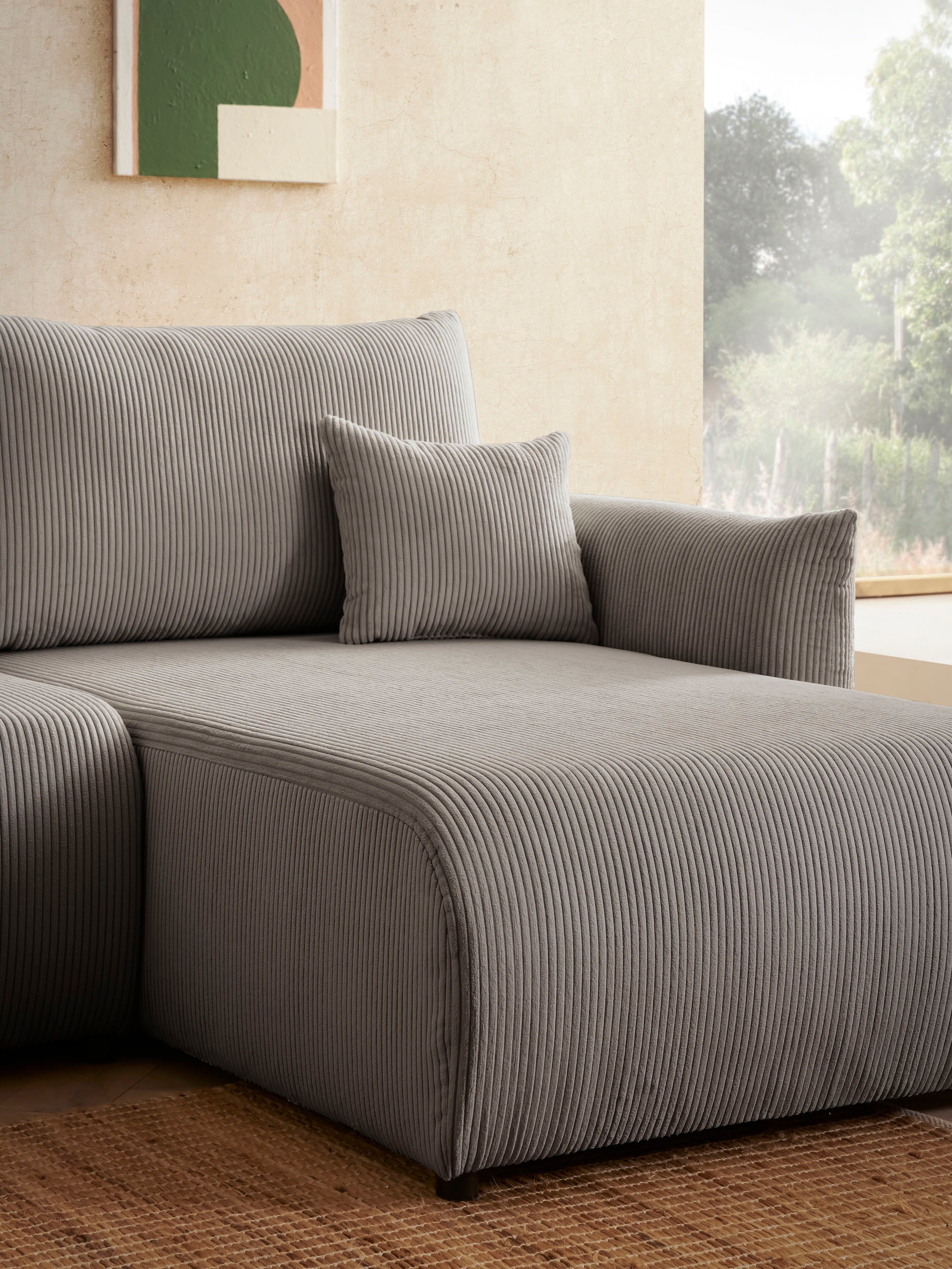 INOSIGN Ecksofa »MAVAS Schlafsofa mit Bettkasten, L-Form,«, ca.257/127cm (Liegefläche 212/145 cm), Cord, Chenille, Struktur