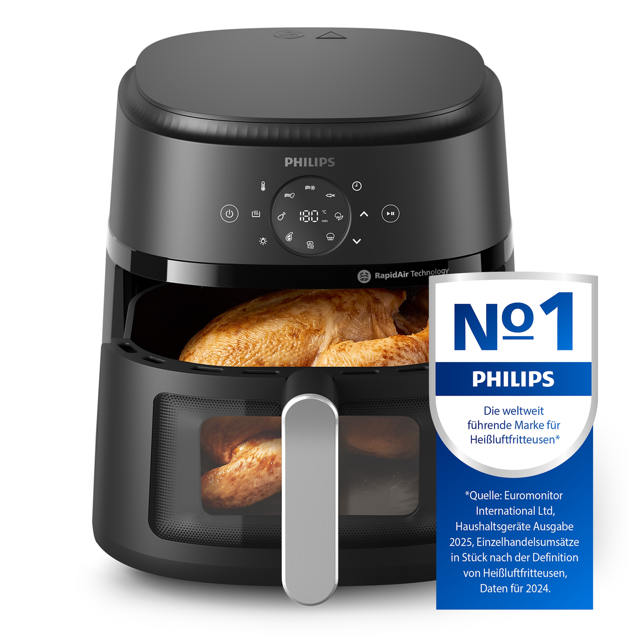 Philips Heißluftfritteuse »Airfryer 2000 NA231/00, mit 6.2L, Sichtfenster«, 1700 W, RapidAir Technologie und 13 Kochfunktionen; Schwarz/Silber